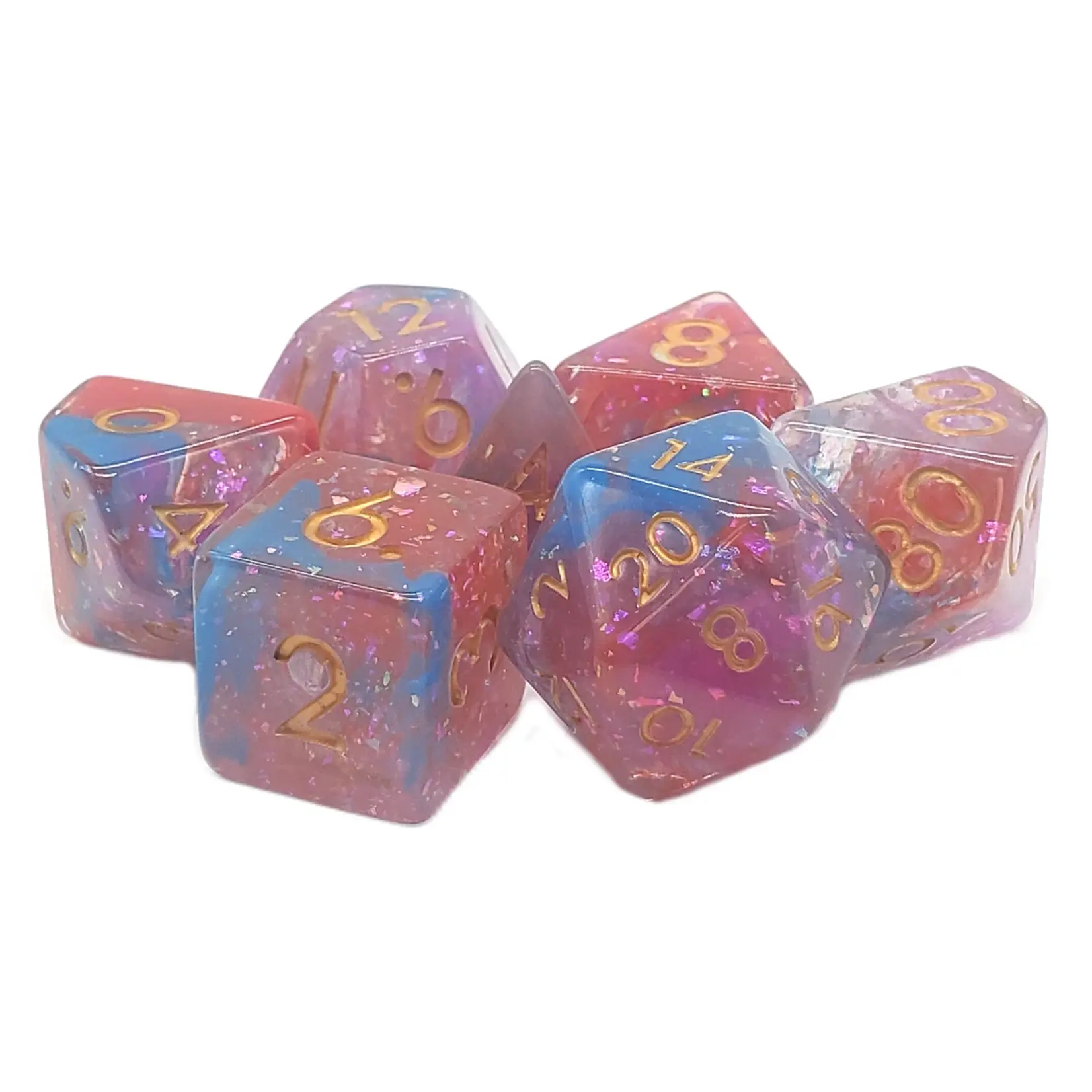 Old School Dice Old School Particles 7ct Dice RPG  - Blue, Pink & Orange Mist