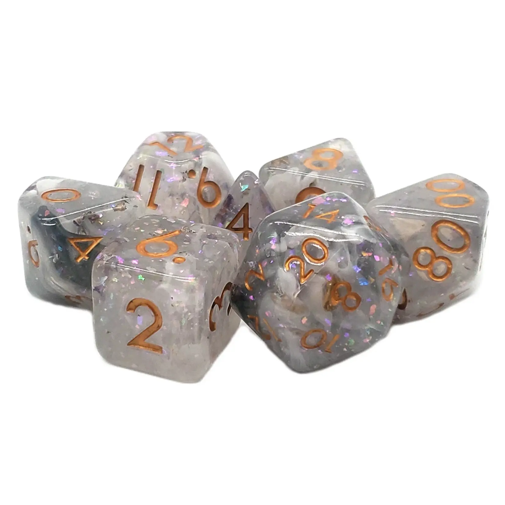Old School Dice Old School Particles 7ct Dice RPG  - Black & White Mist
