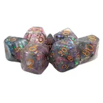 Old School Dice Old School Particles 7ct Dice RPG  - Pink, Green & Black Mist