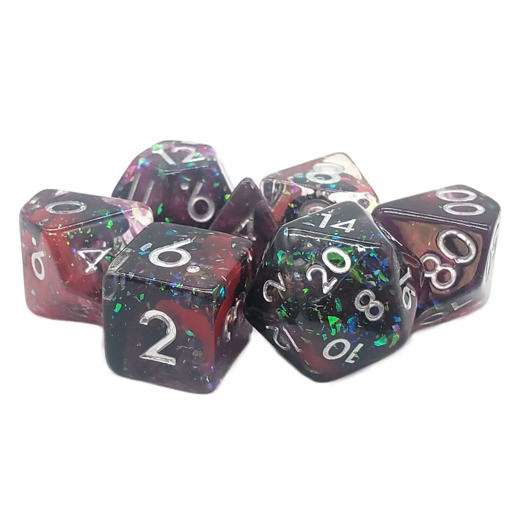 Old School Dice Old School Particles 7ct Dice RPG  - Red, Pink & Black Mist