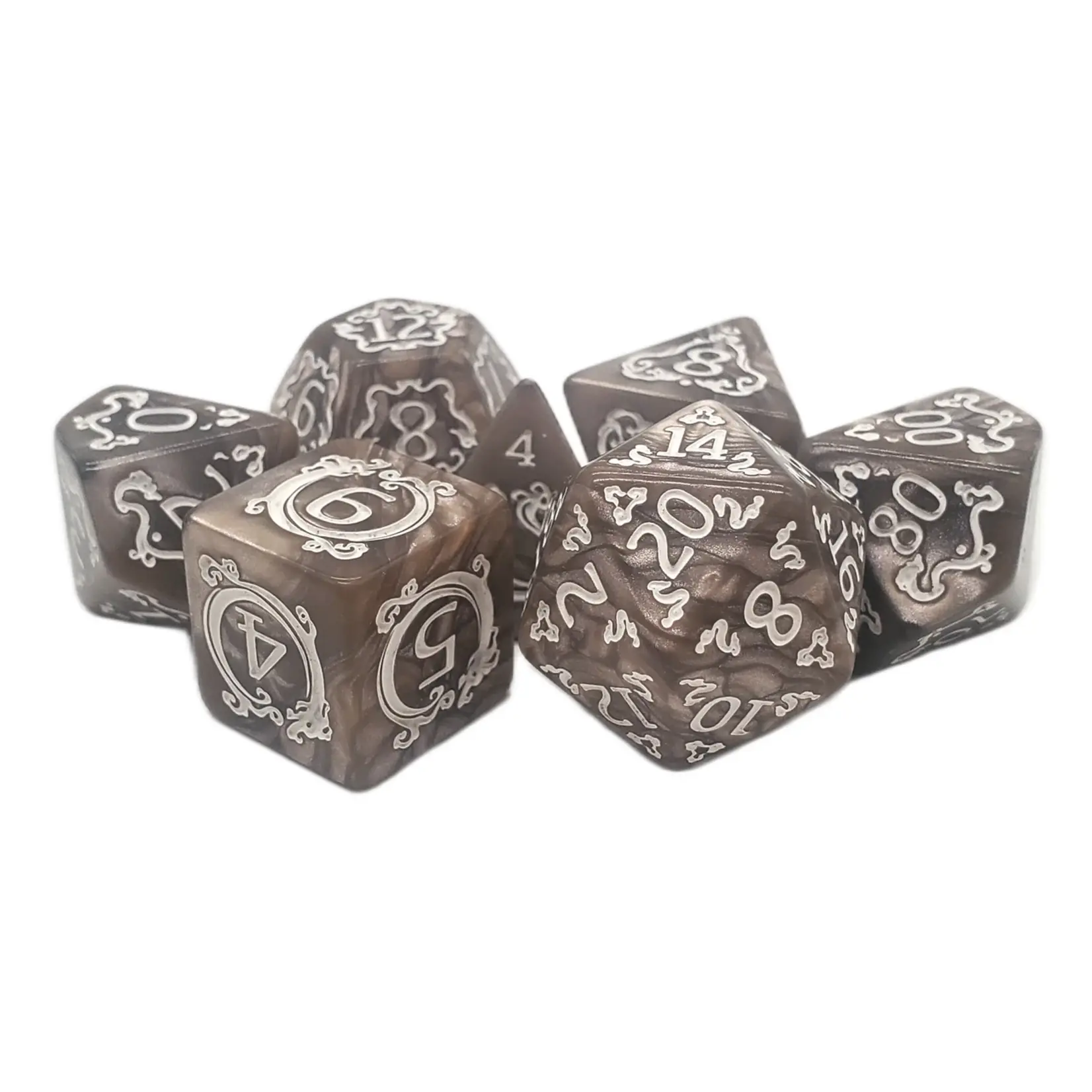 Old School Dice Old School Rune 7ct Dice RPG  - Coiled Serpent Brown w/ White