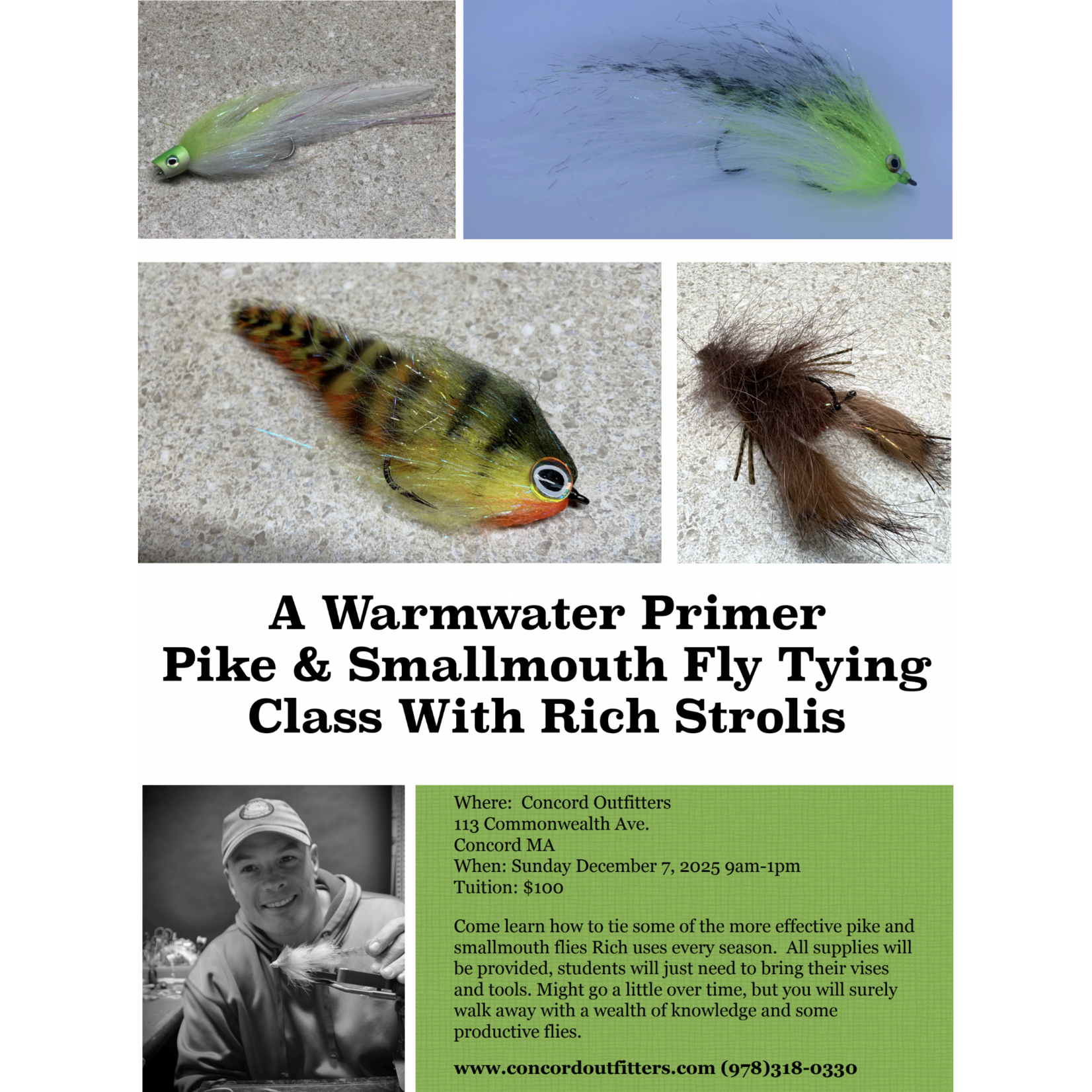 Rich Strolis Warmwater Pike & Smallmouth fly tying class Dec 9am-1pm