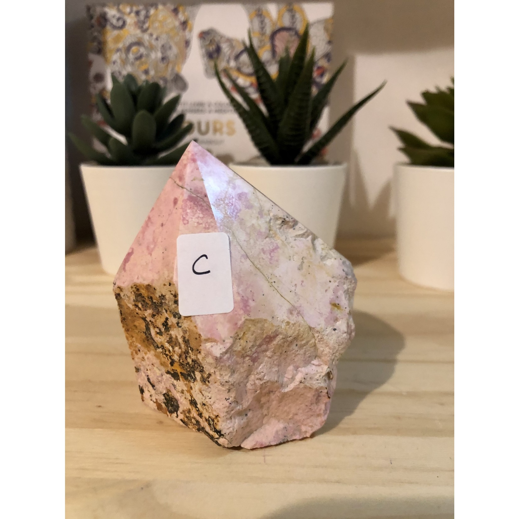 Elegant Pink Rhodonite Pyramid – Rough Base with Polished Top for Emotional Healing & Balance