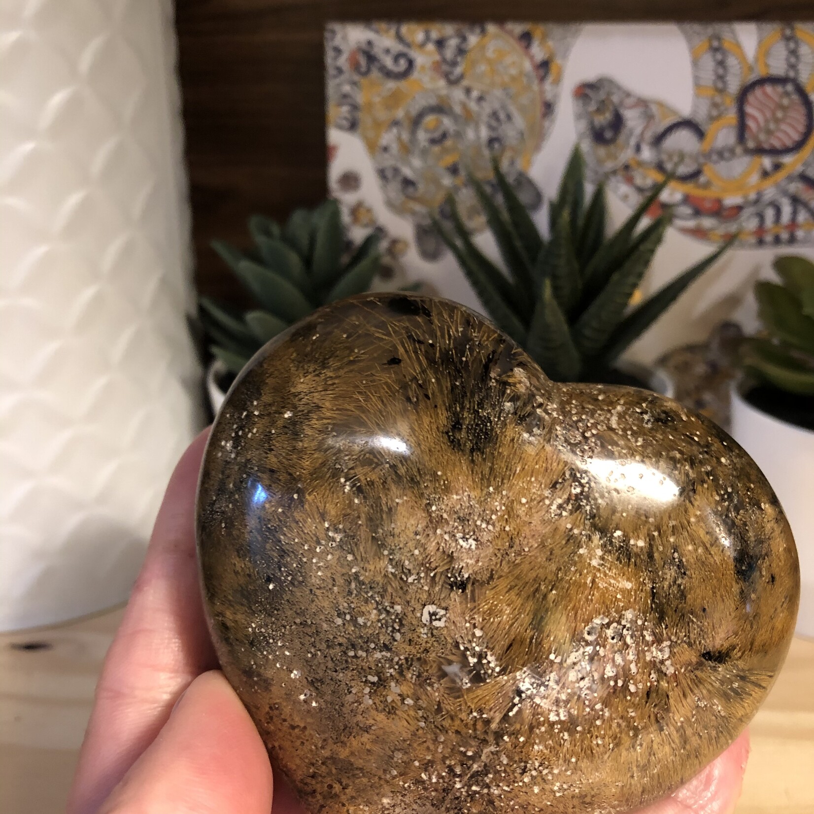 large hairy ocean jasper heart, brown ocean jasper, blue and brown oceanic jasper, good repairer of the internal organs