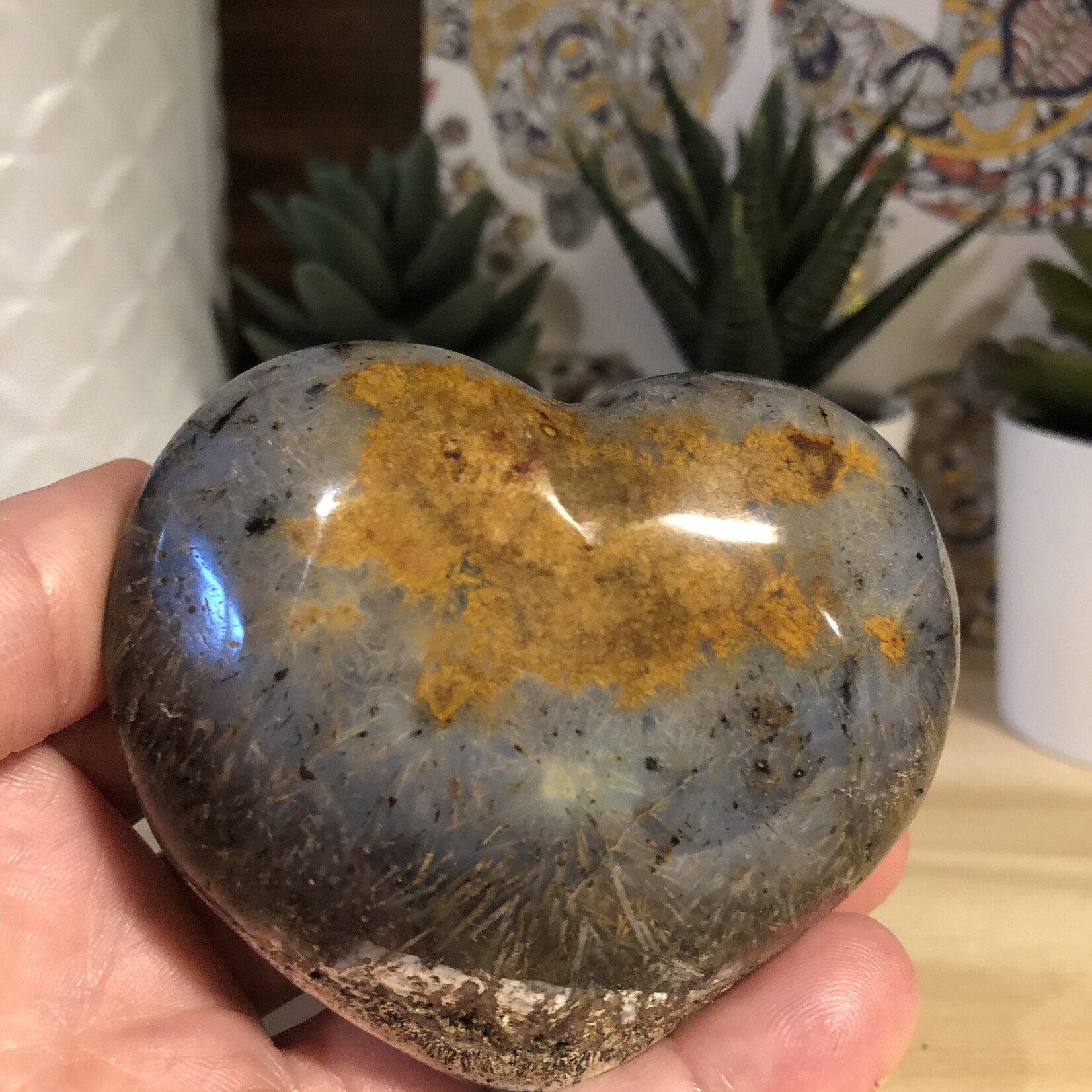 large hairy ocean jasper heart, brown ocean jasper, blue and brown oceanic jasper, good repairer of the internal organs