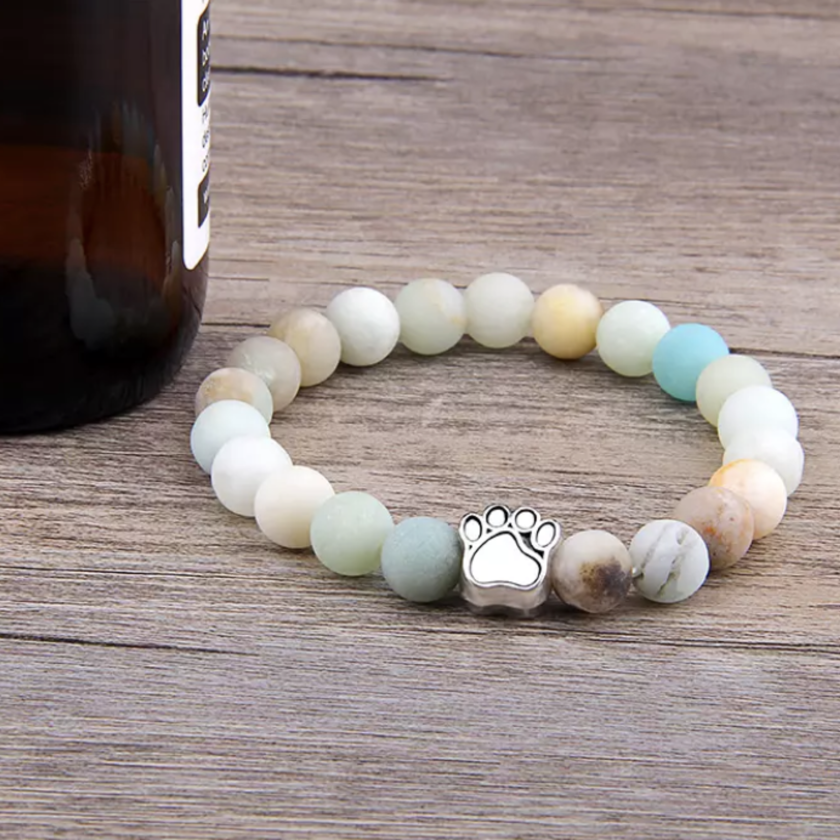 23cm Natural Stone Bracelets with Dog Paw Pendant - Subtle and Natural Charm