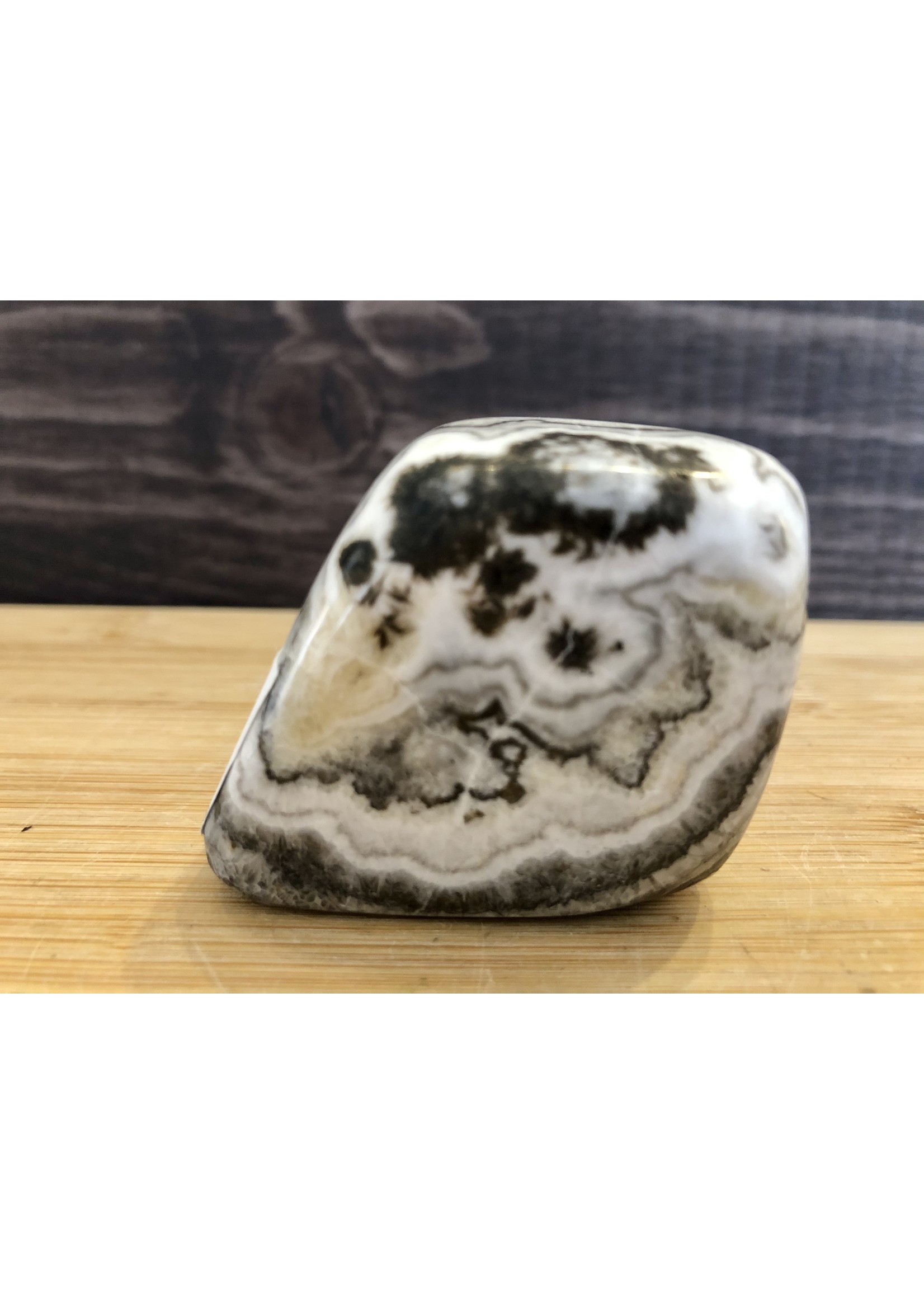 soft tiger calcite polished, zebra calcite, connects the emotions with the intellect