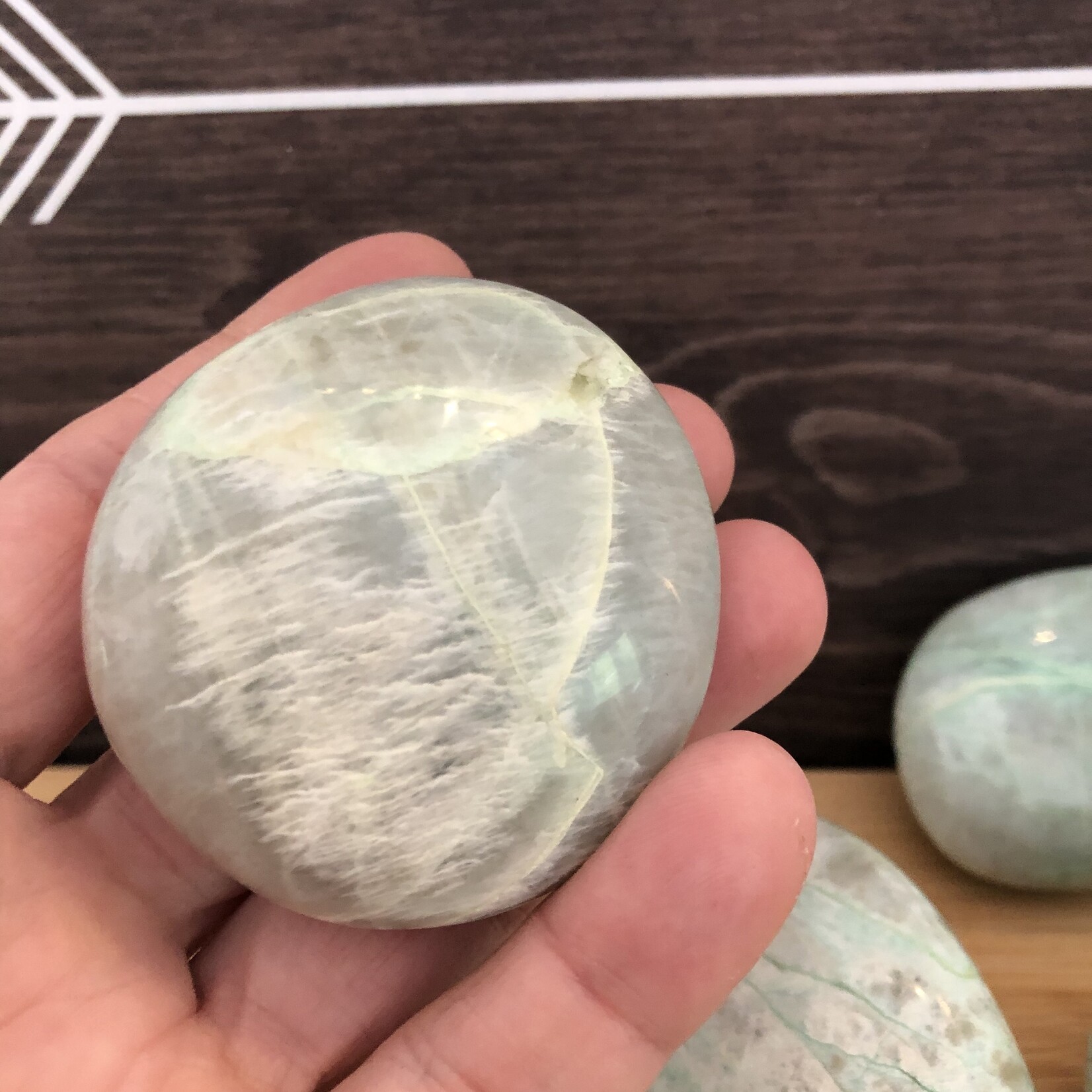 Polished Garnierite Palm Stone - Medium Green Moonstone, Spiritual Connection & Emotional Balance