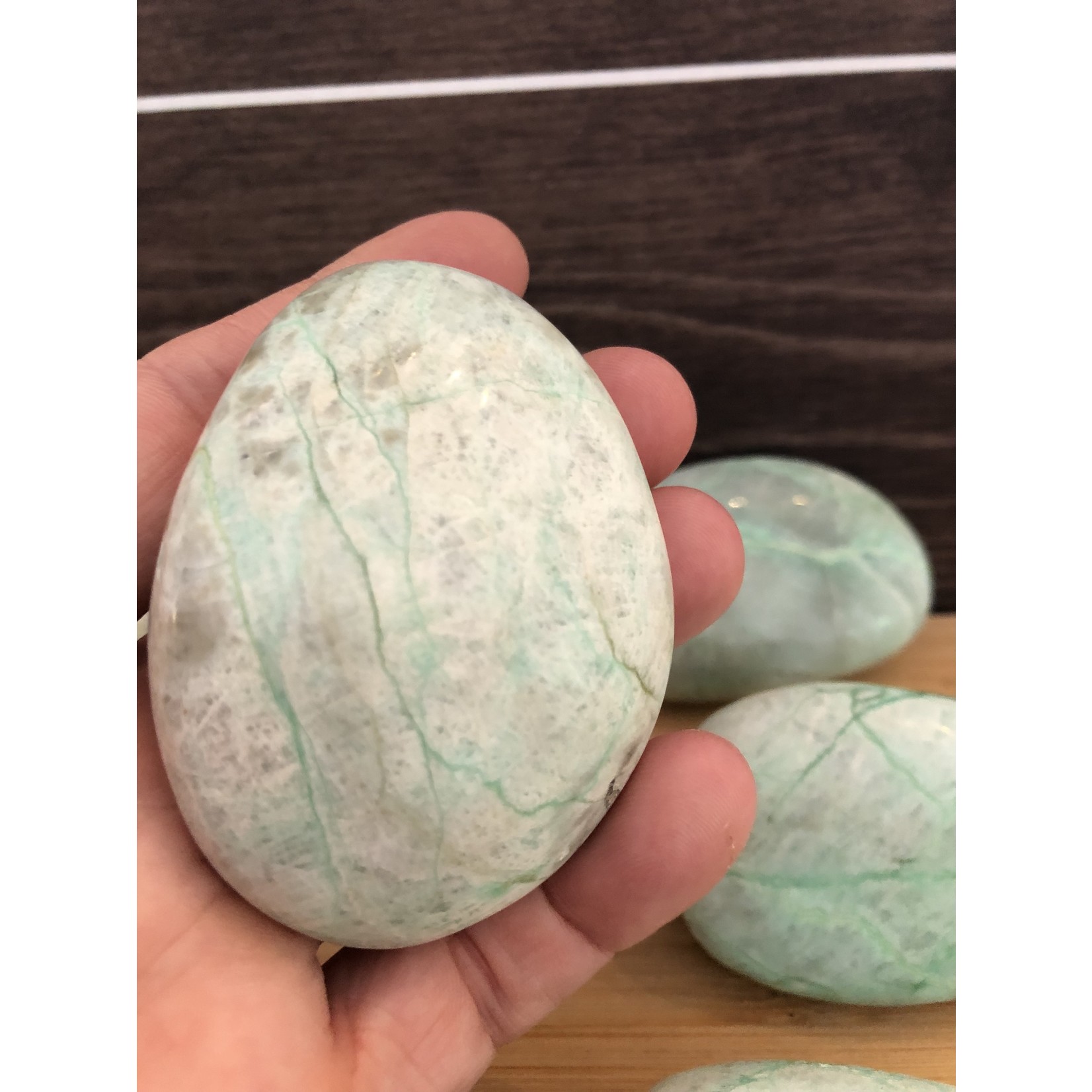 garnierite palm stone, green moonstone worry stone, polished garnierite stone, increases our vibratory frequency