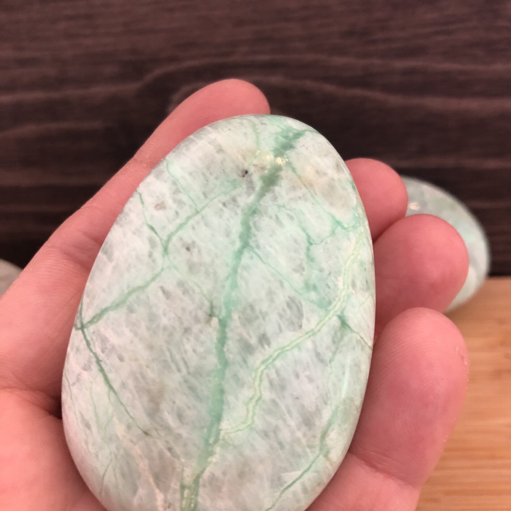 Polished Garnierite Palm Stone - Medium Green Moonstone, Spiritual Connection & Emotional Balance
