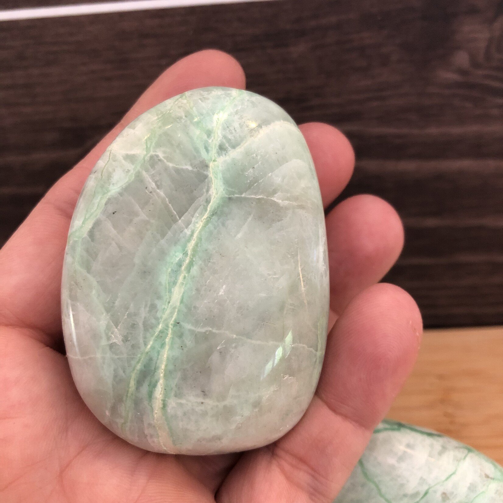 Polished Garnierite Palm Stone - Medium Green Moonstone, Spiritual Connection & Emotional Balance