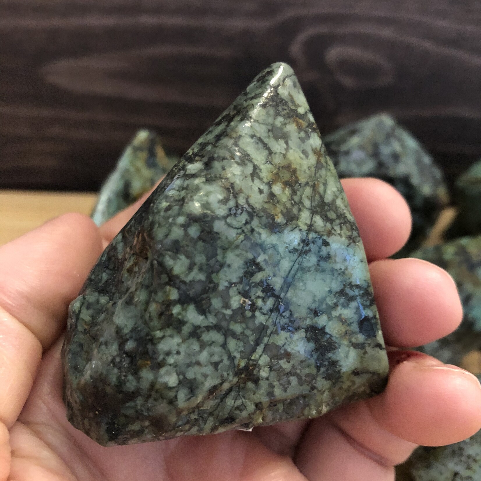 Peruvian Turquoise Palm Stone, Turquoise Stone Point, Turquoise Top Polished, Brings Calm and Dispels Fears