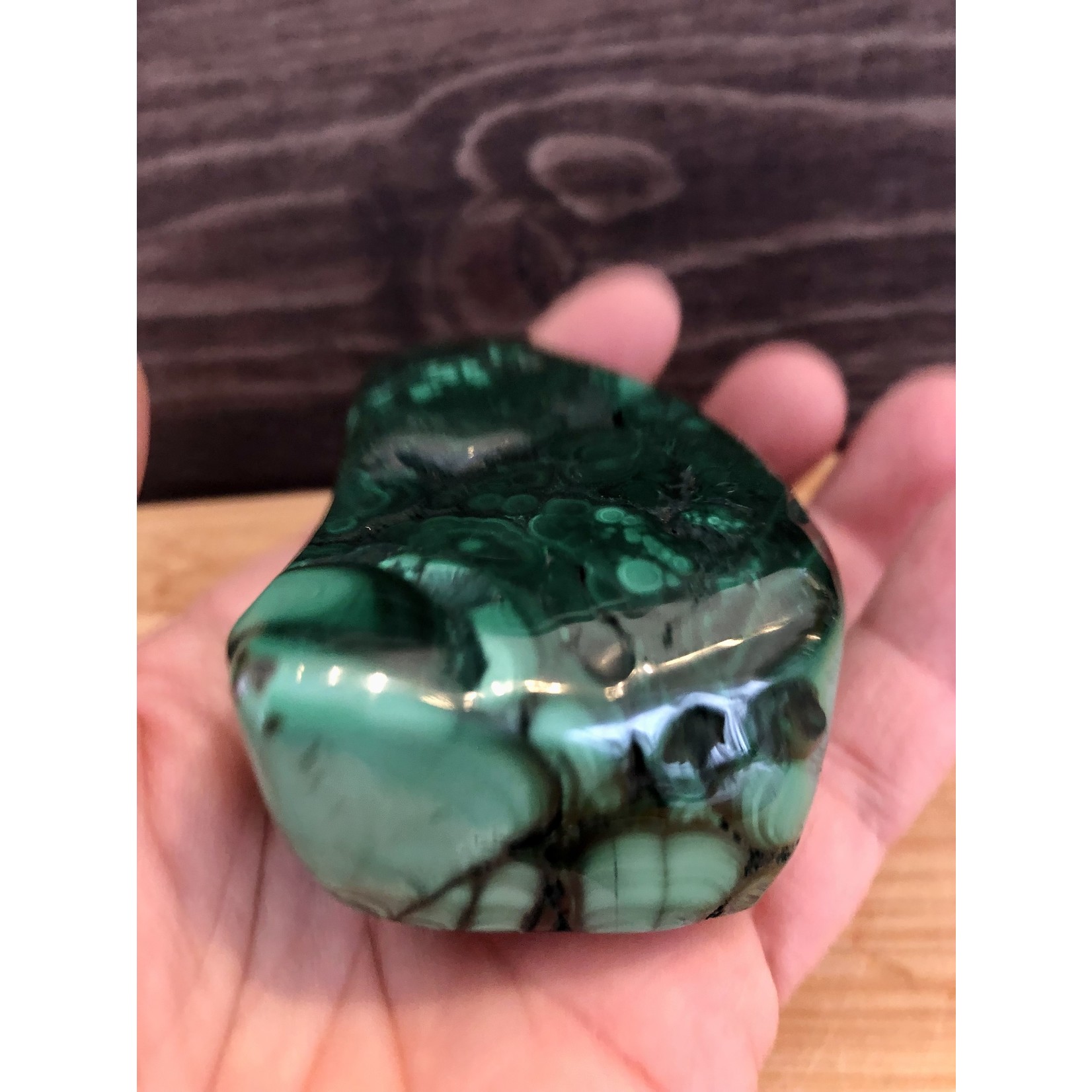 natural malachite freeform, piece dark and pale green, strengthens the immune system
