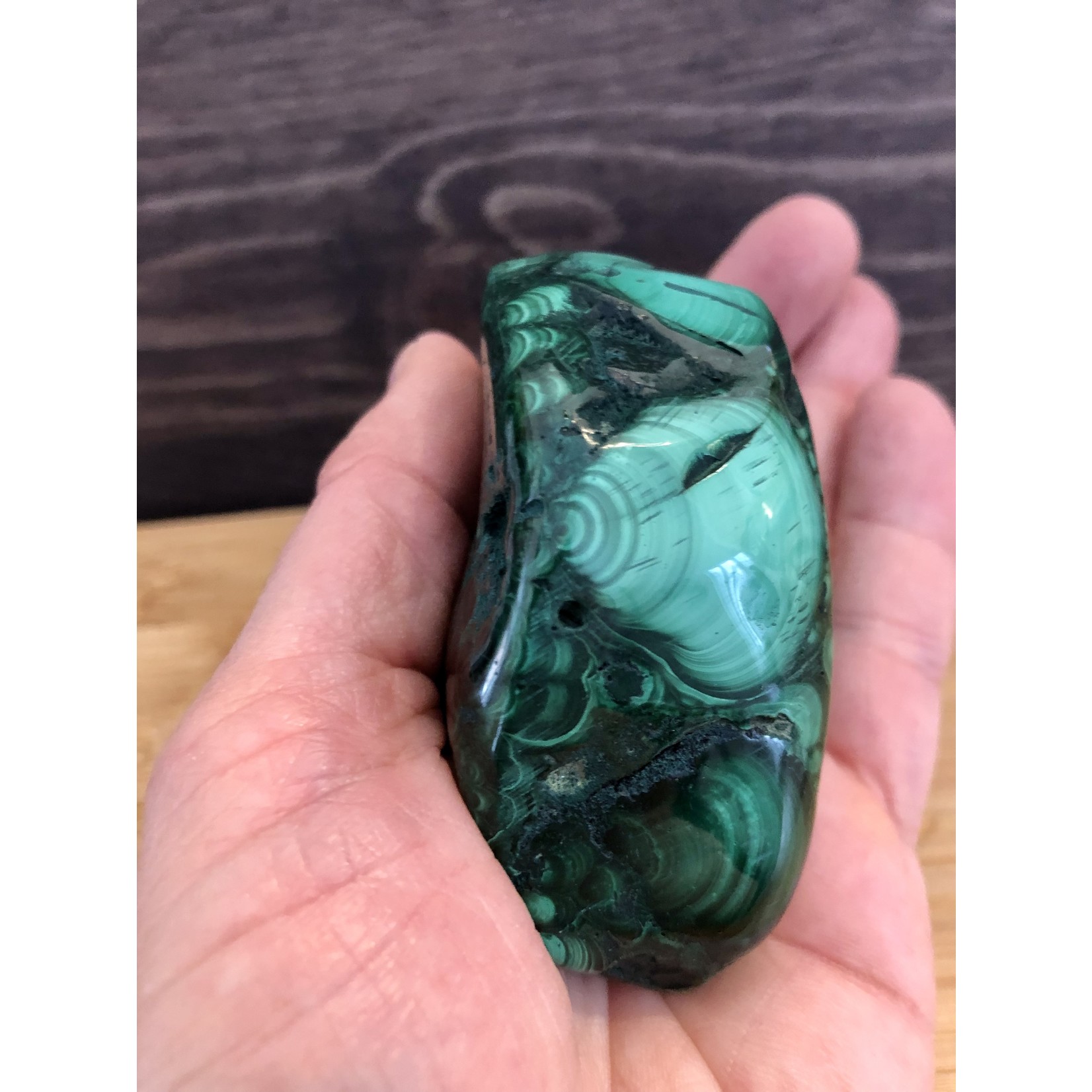 natural malachite freeform, piece dark and pale green, strengthens the immune system