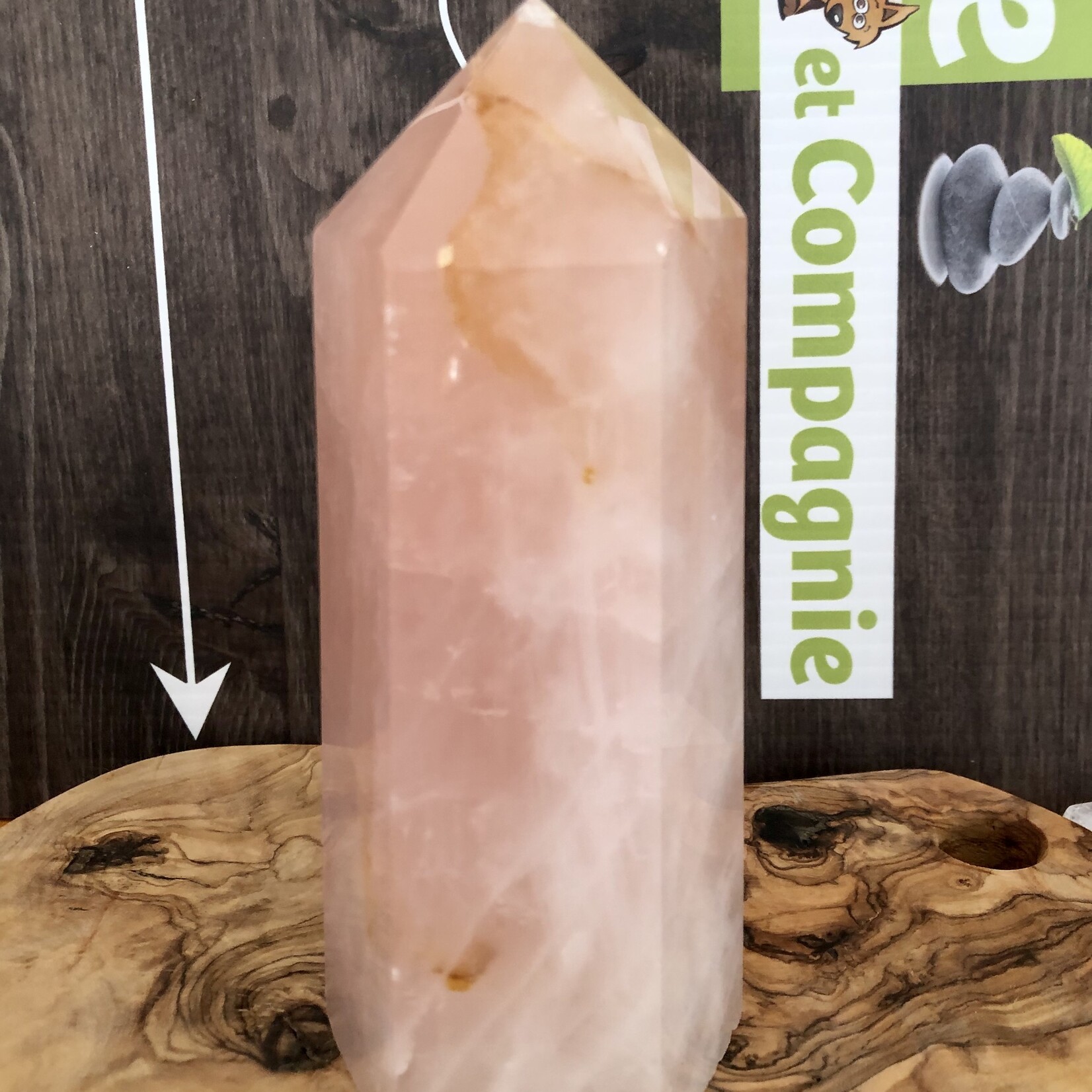 large tower rose quartz, pink crystal represented  universal love