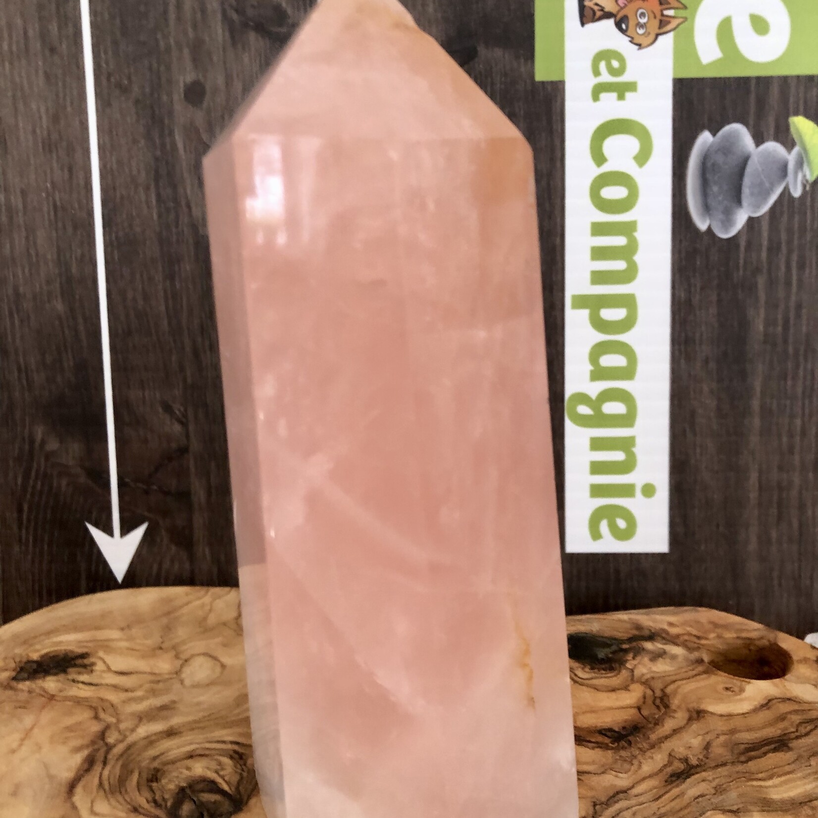 large tower rose quartz, pink crystal represented  universal love