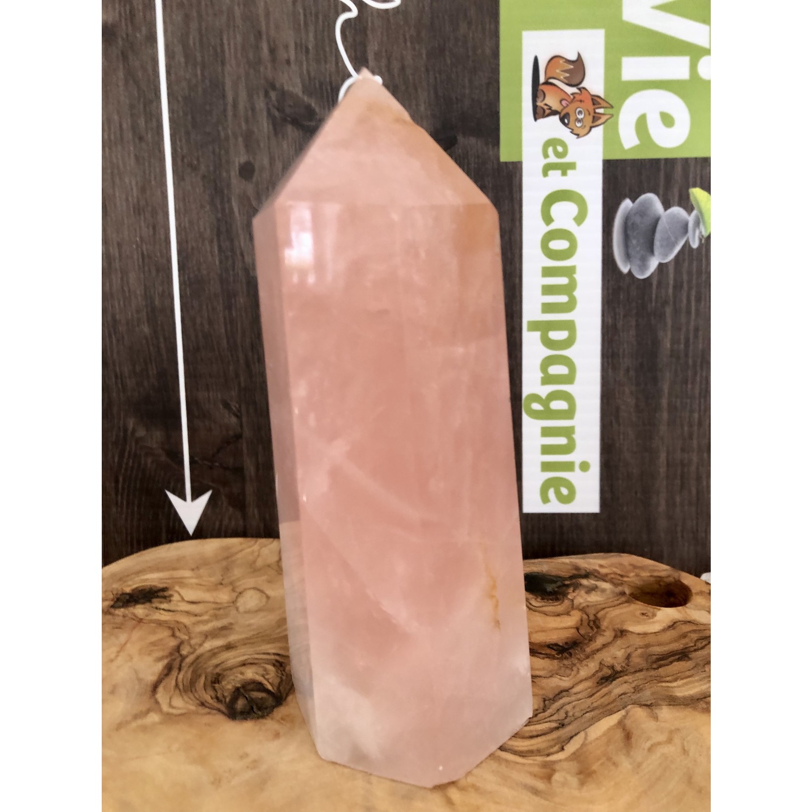 large tower rose quartz, pink crystal represented  universal love