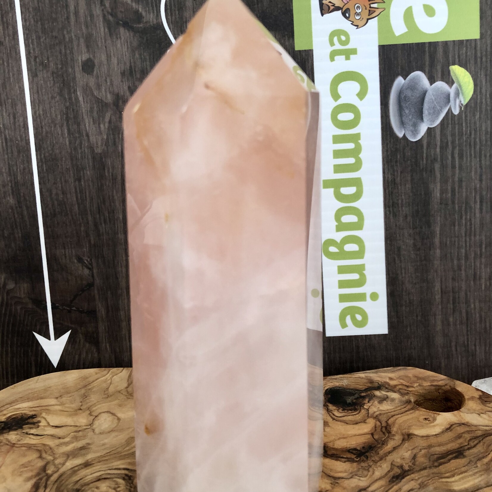 large tower rose quartz, pink crystal represented  universal love