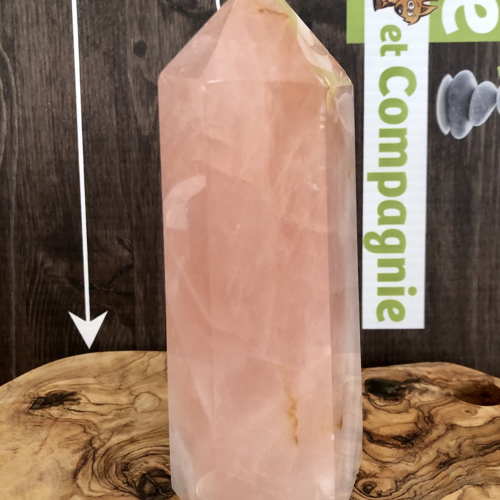 large tower rose quartz, pink crystal represented  universal love