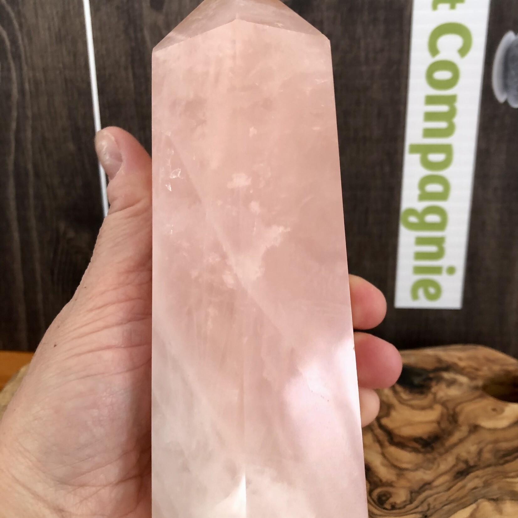 large tower rose quartz, pink crystal represented  universal love