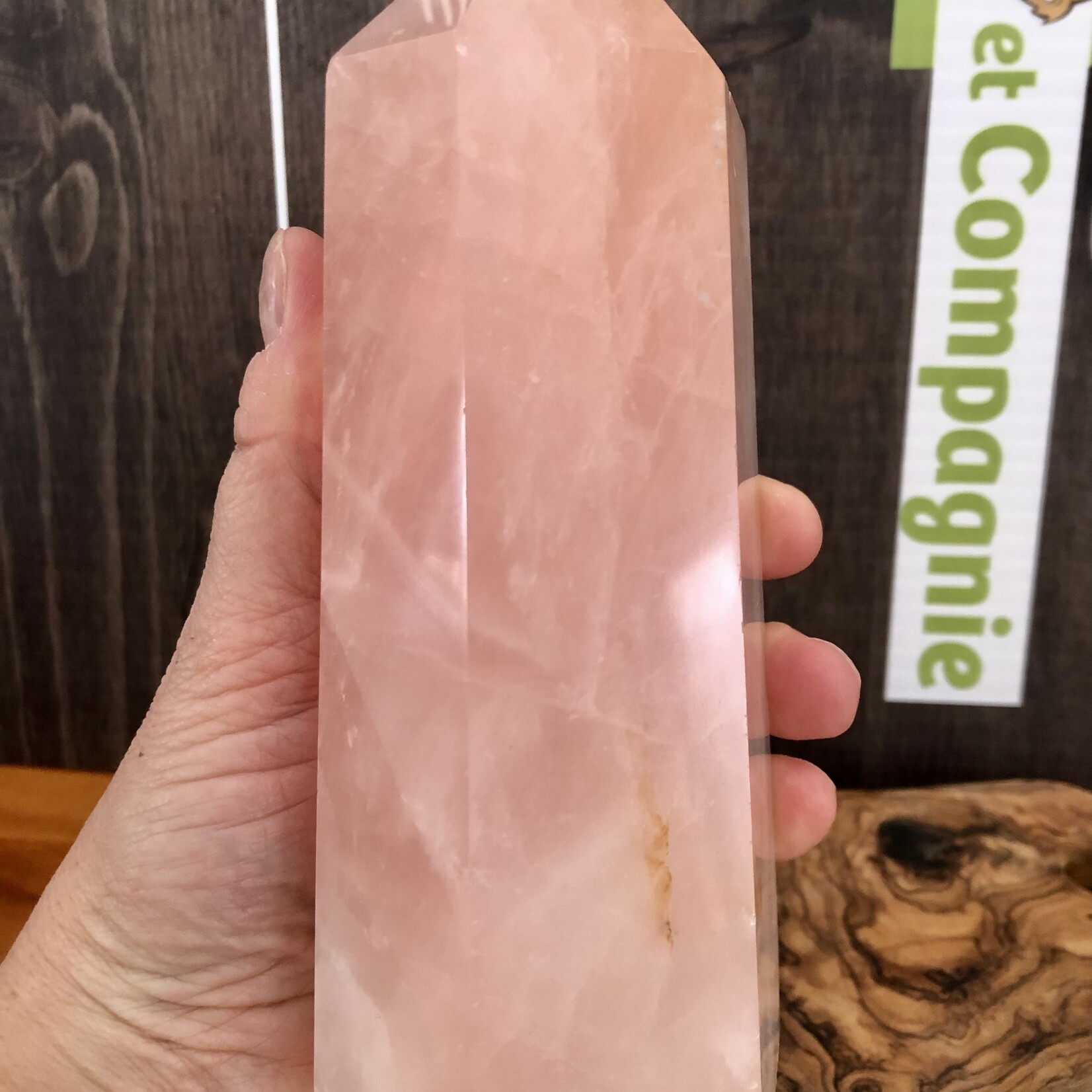 large tower rose quartz, pink crystal represented  universal love