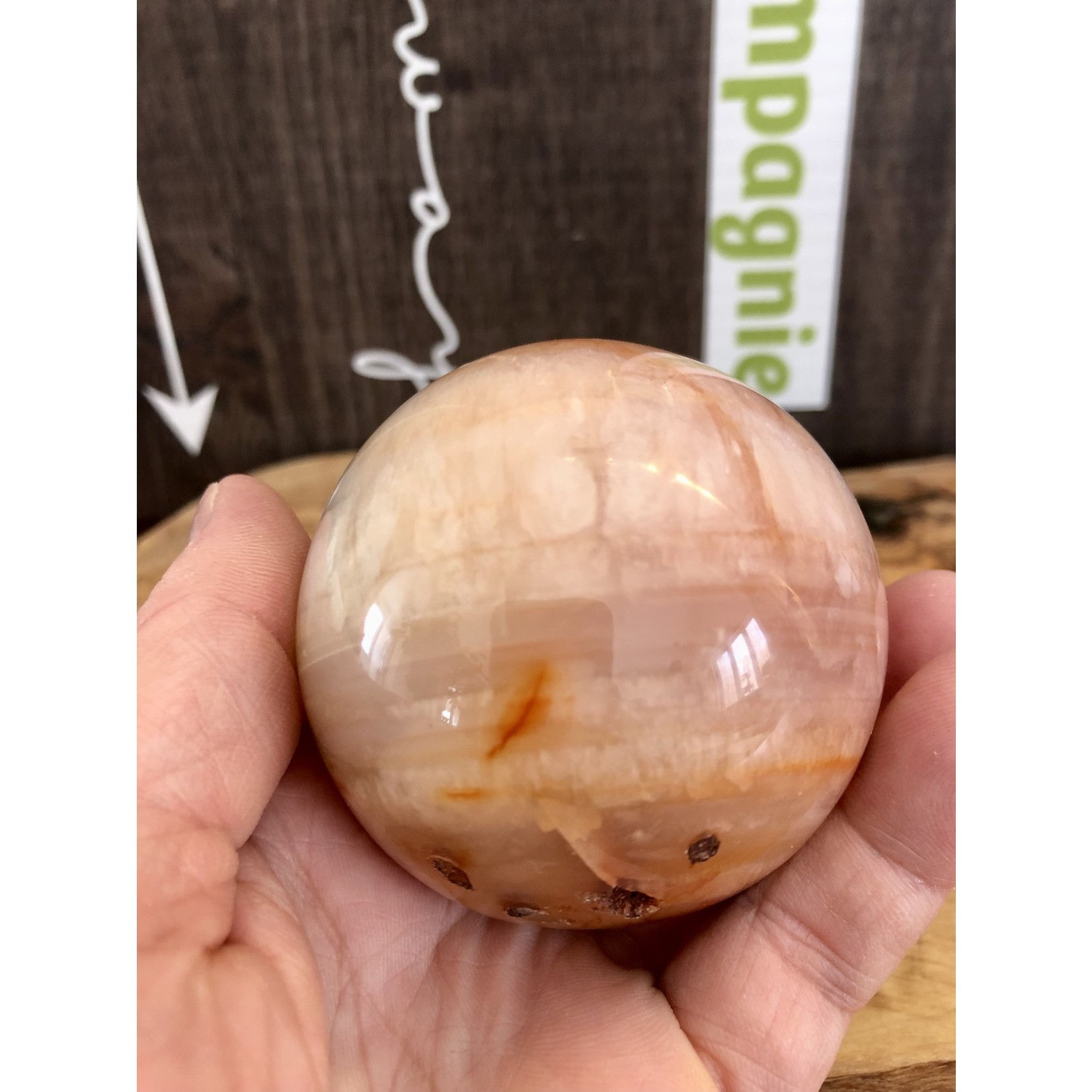 large pecked carnelian sphere, has anti-inflammatory properties