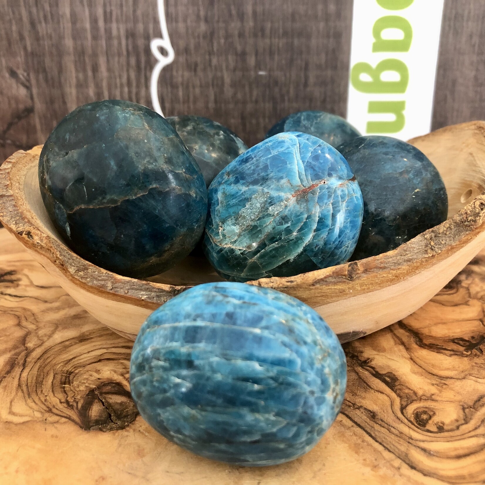 large apatite tumbled stone, choice of dark or light color, used to facilitate communication and self-expression