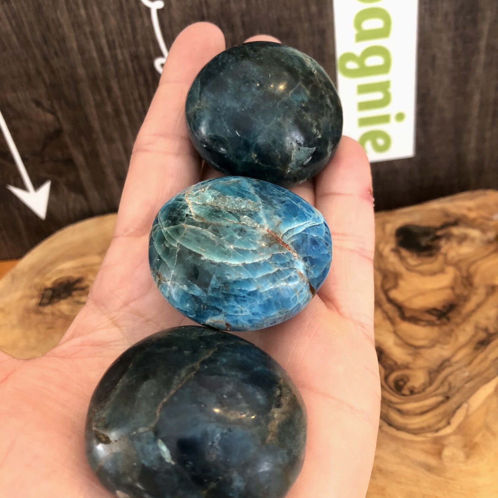 large apatite tumbled stone, choice of dark or light color, used to facilitate communication and self-expression