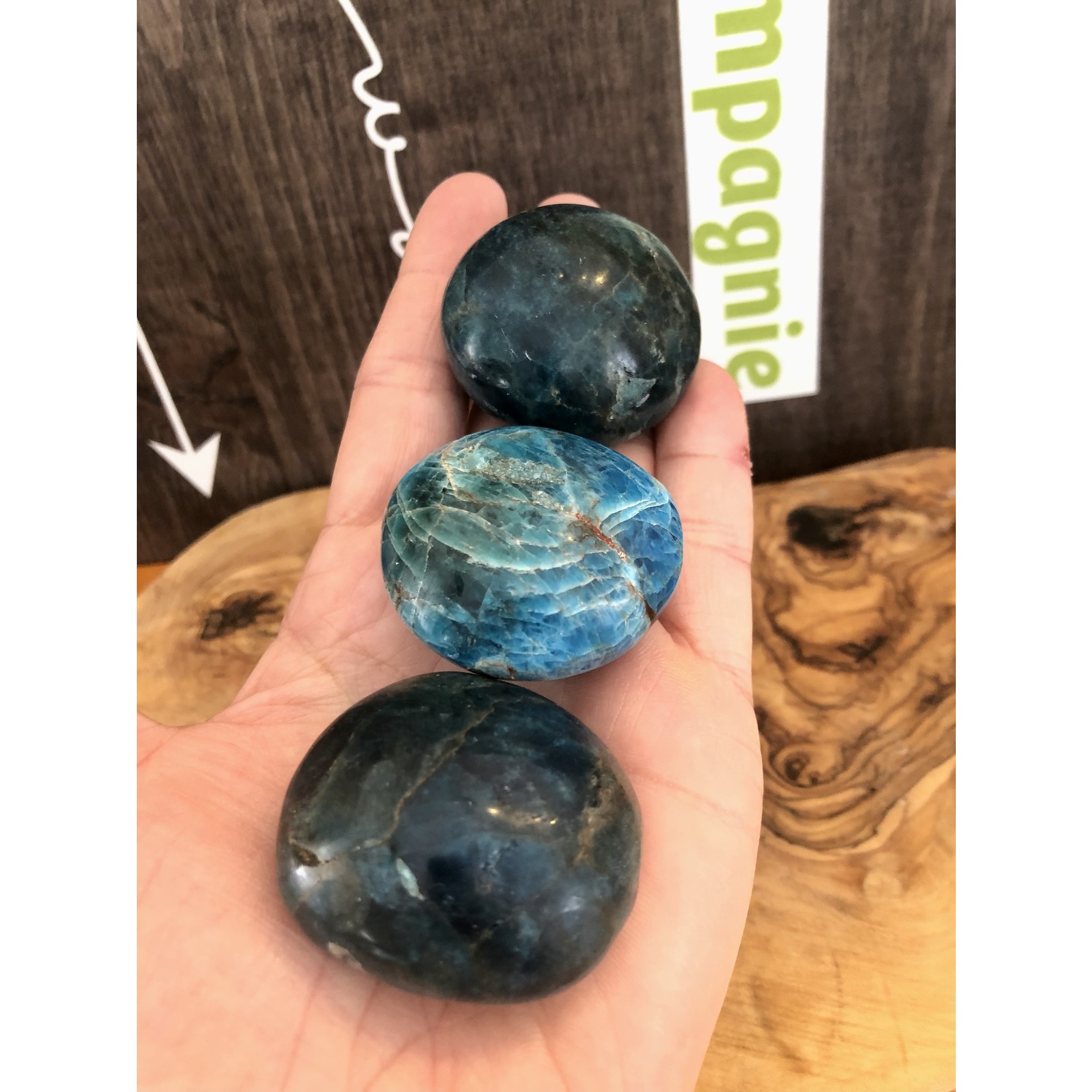 large apatite tumbled stone, choice of dark or light color, used to facilitate communication and self-expression