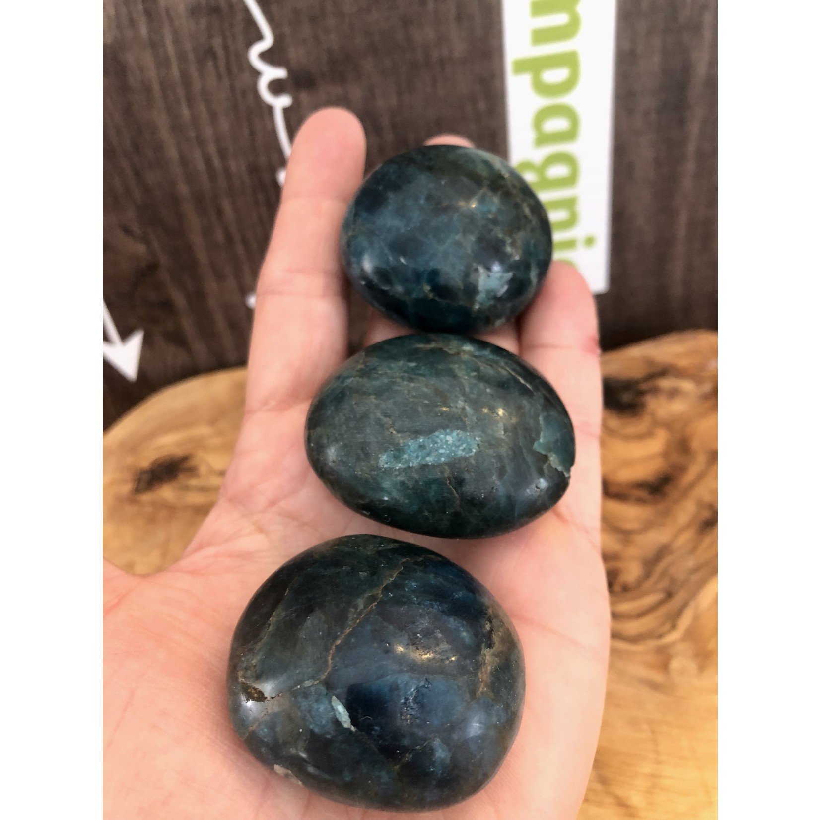 large apatite tumbled stone, choice of dark or light color, used to facilitate communication and self-expression