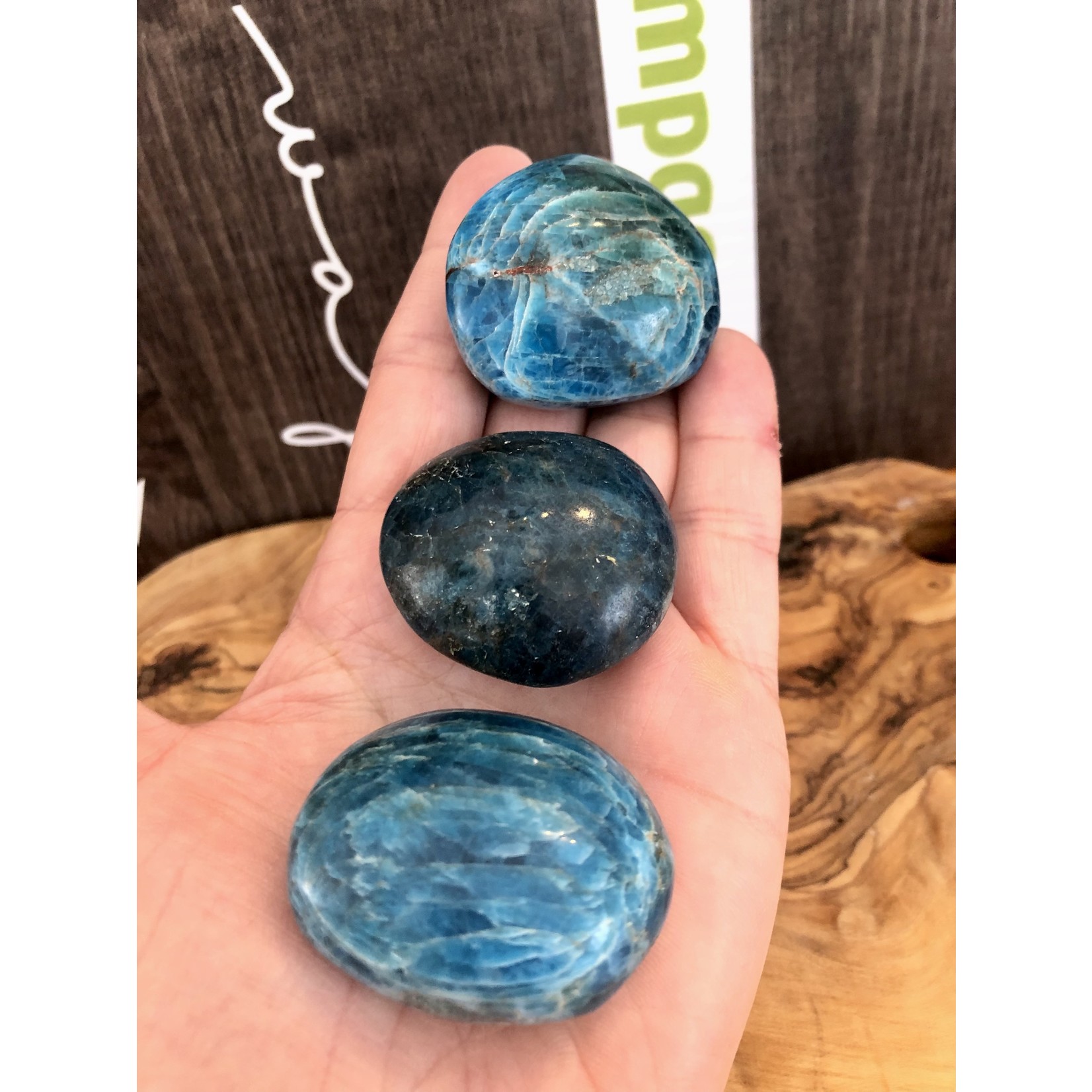 large apatite tumbled stone, choice of dark or light color, used to facilitate communication and self-expression