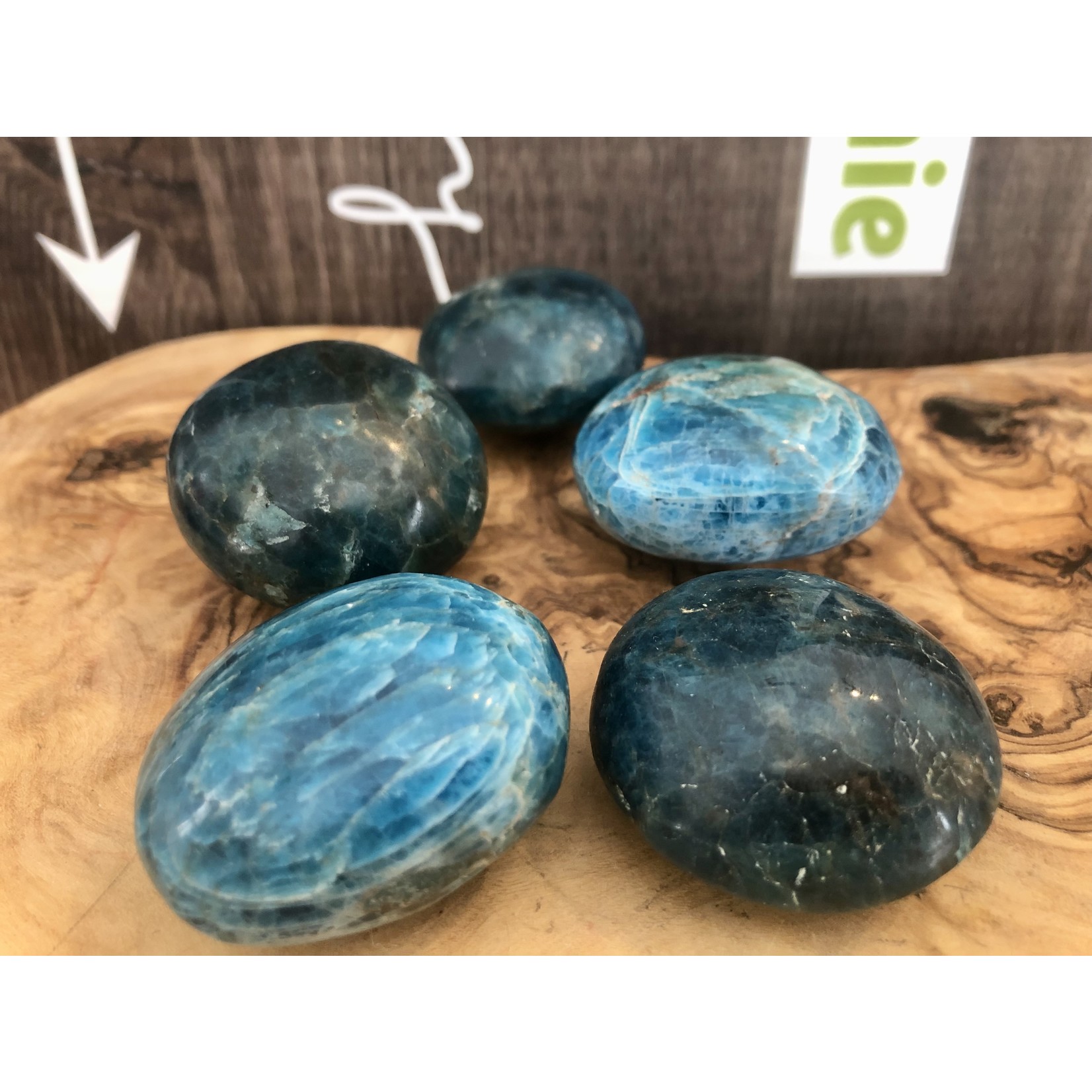 large apatite tumbled stone, choice of dark or light color, used to facilitate communication and self-expression
