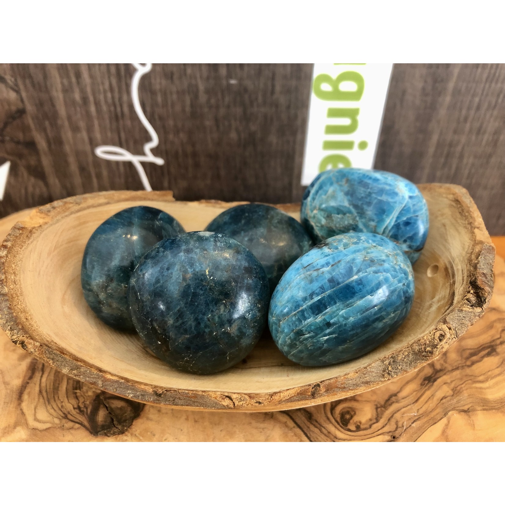 large apatite tumbled stone, choice of dark or light color, used to facilitate communication and self-expression