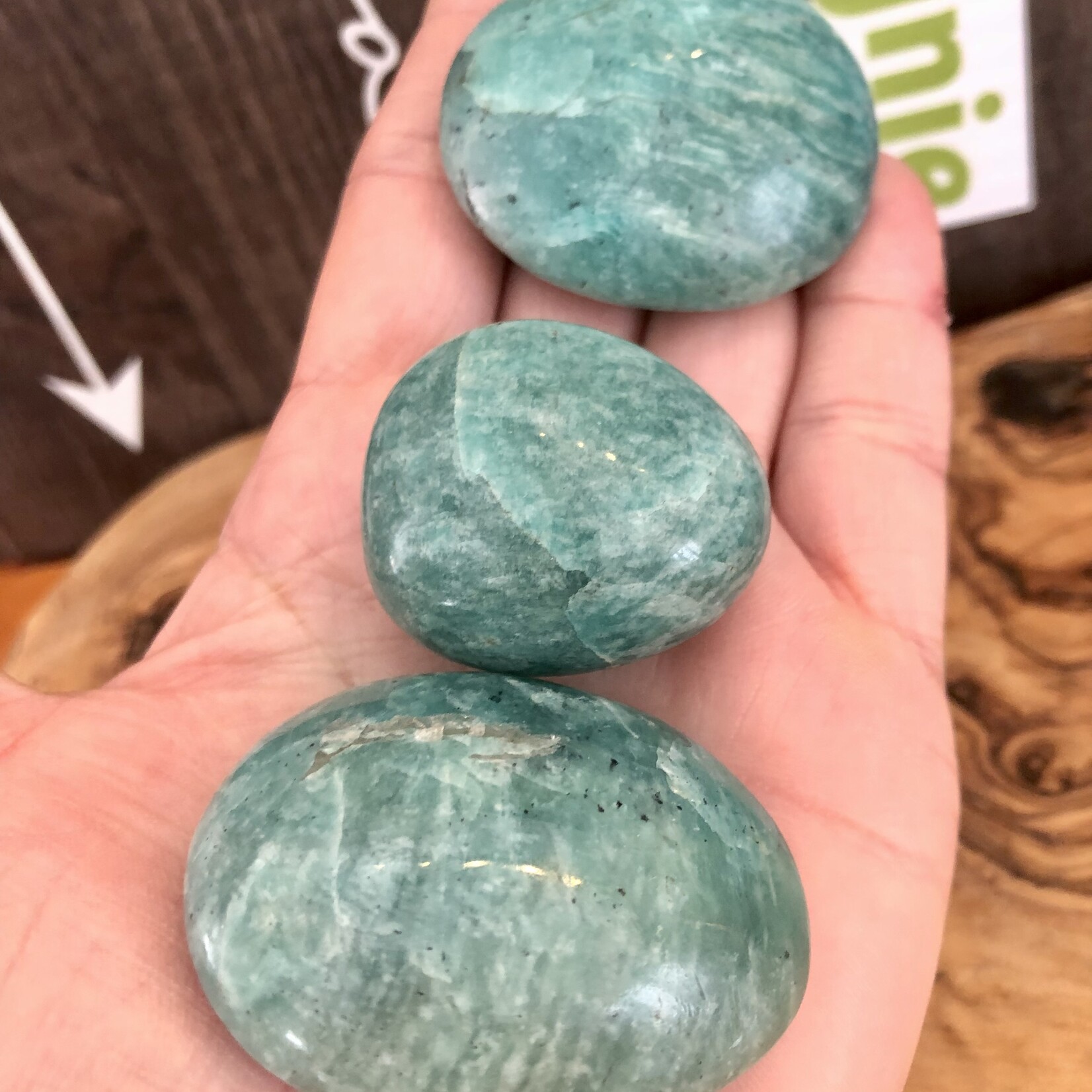 sparkling amazonite tumbled stone, perfect as a palm stone, exacerbates happiness and promotes love, compassion and forgiveness