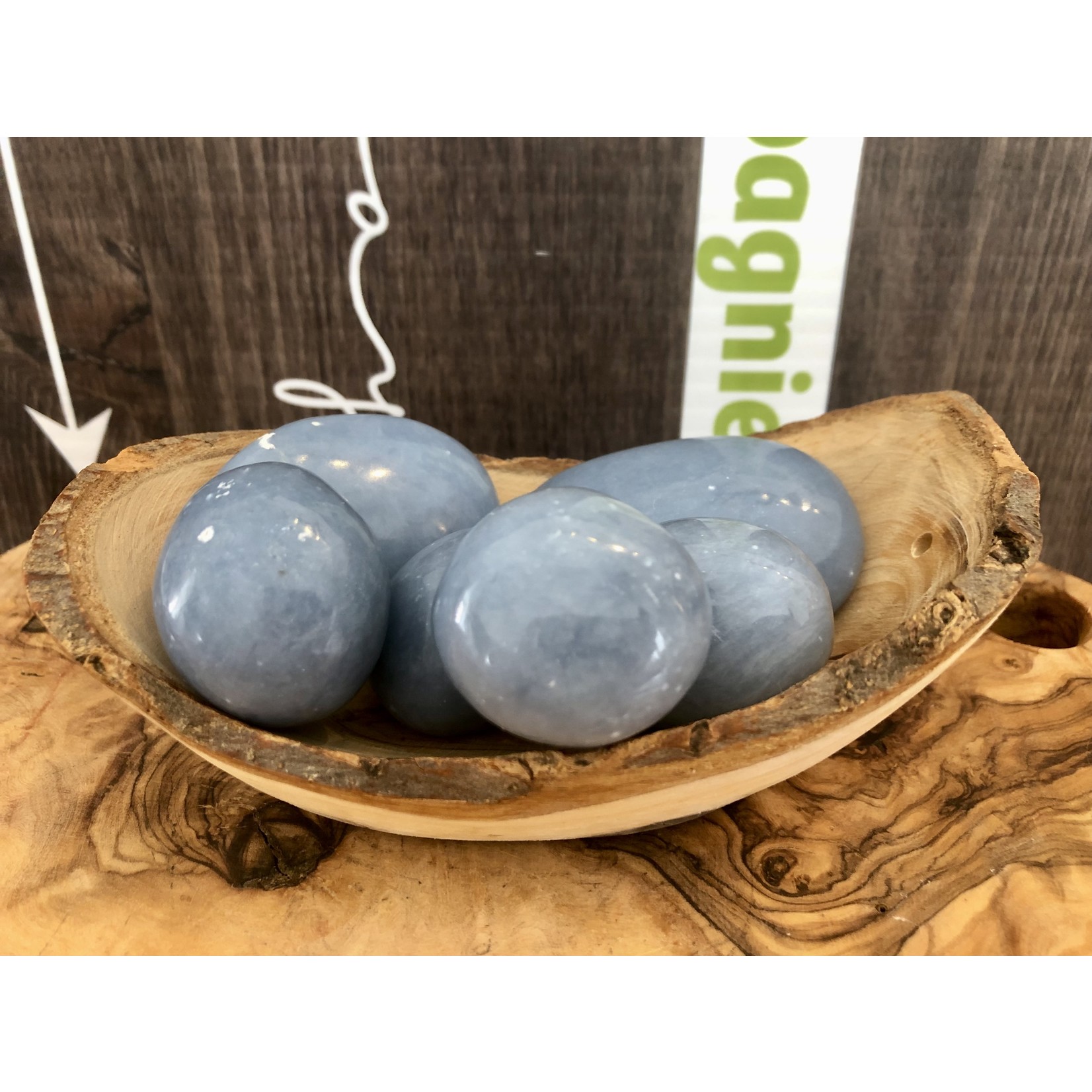 choice of angelite tumbled stone, symbol of calm and tranquility, stone of well-being and harmony