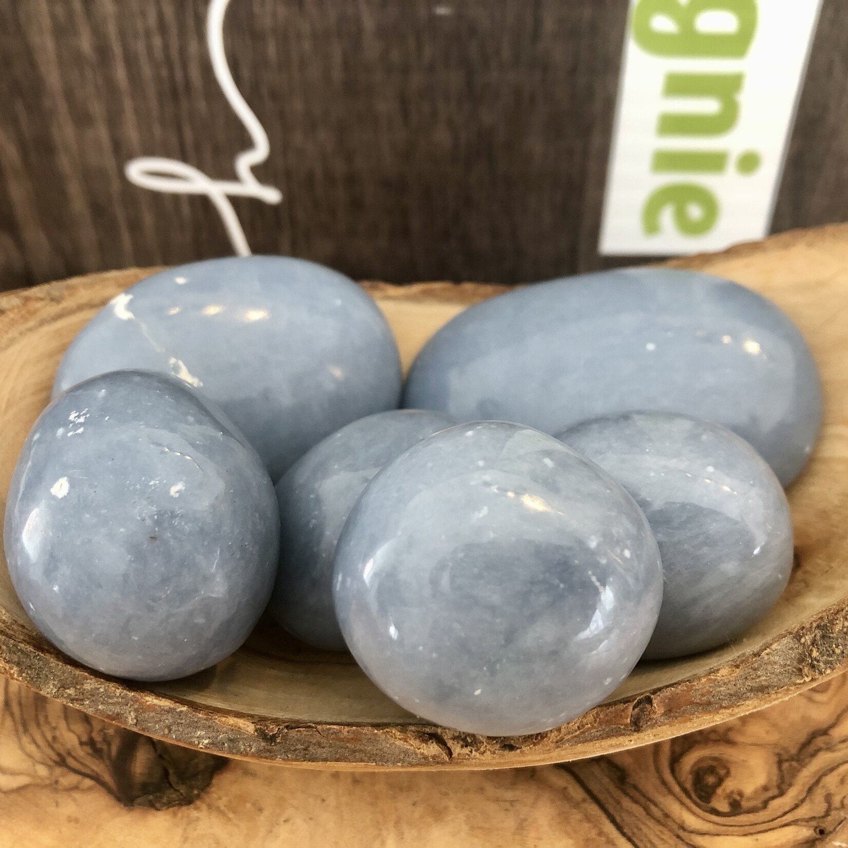 choice of angelite tumbled stone, symbol of calm and tranquility, stone of well-being and harmony