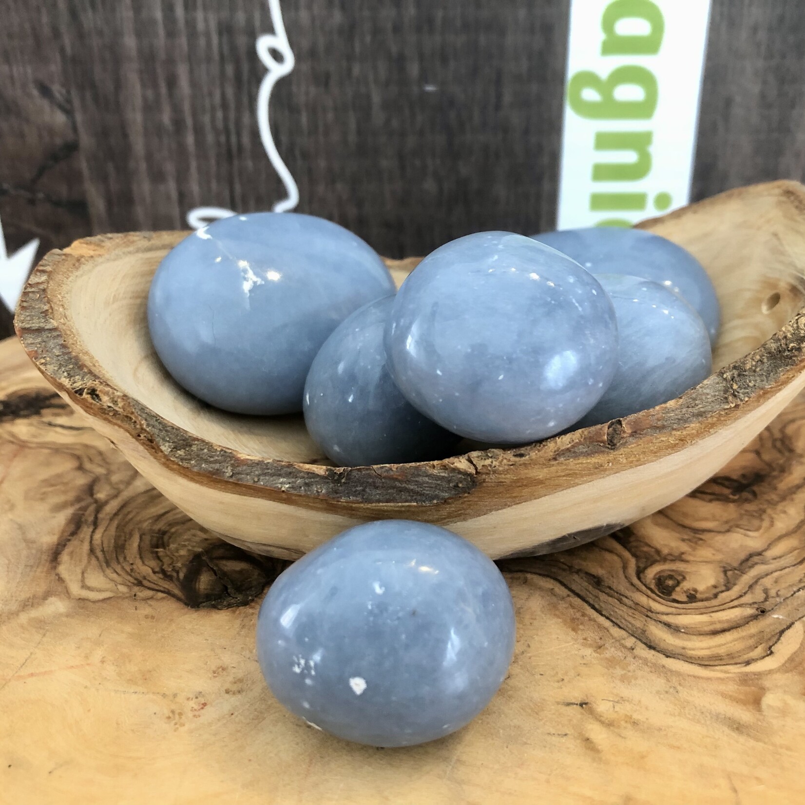 choice of angelite tumbled stone, symbol of calm and tranquility, stone of well-being and harmony