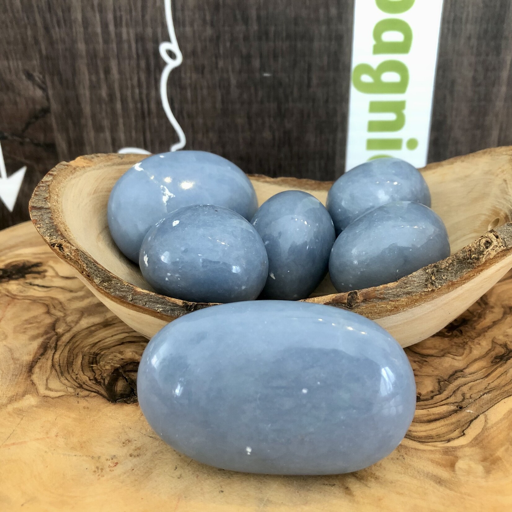 choice of angelite tumbled stone, symbol of calm and tranquility, stone of well-being and harmony