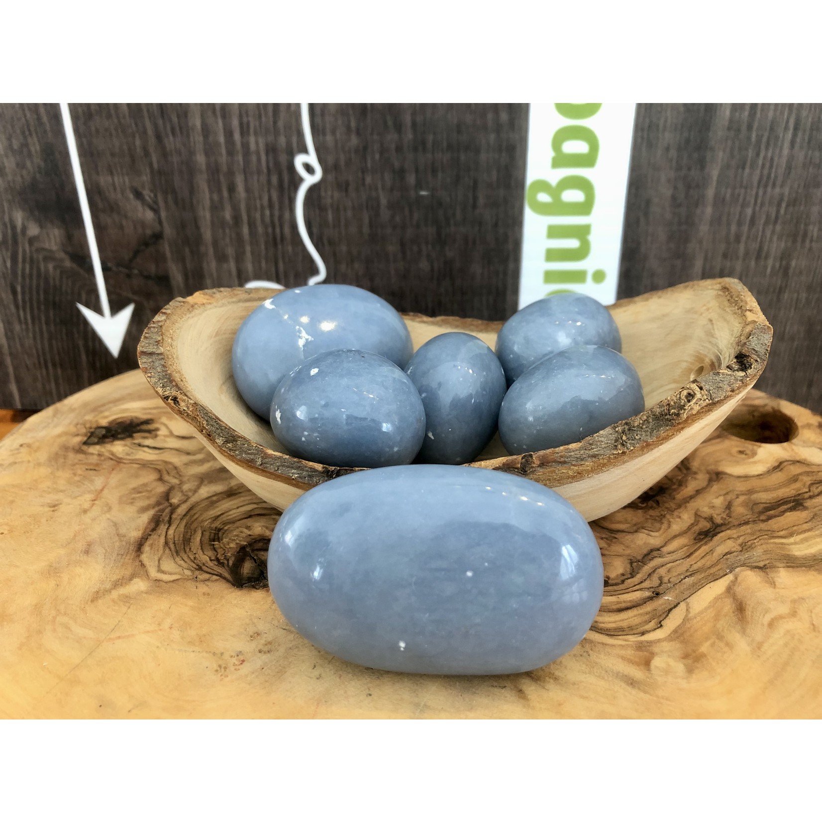 choice of angelite tumbled stone, symbol of calm and tranquility, stone of well-being and harmony