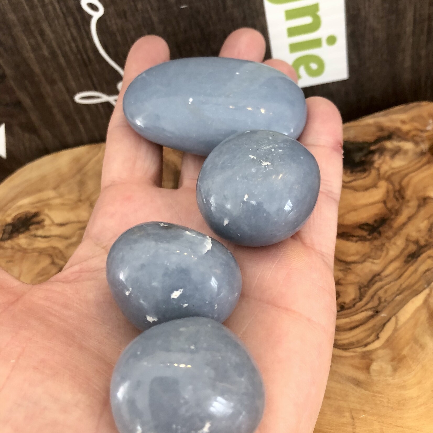 choice of angelite tumbled stone, symbol of calm and tranquility, stone of well-being and harmony