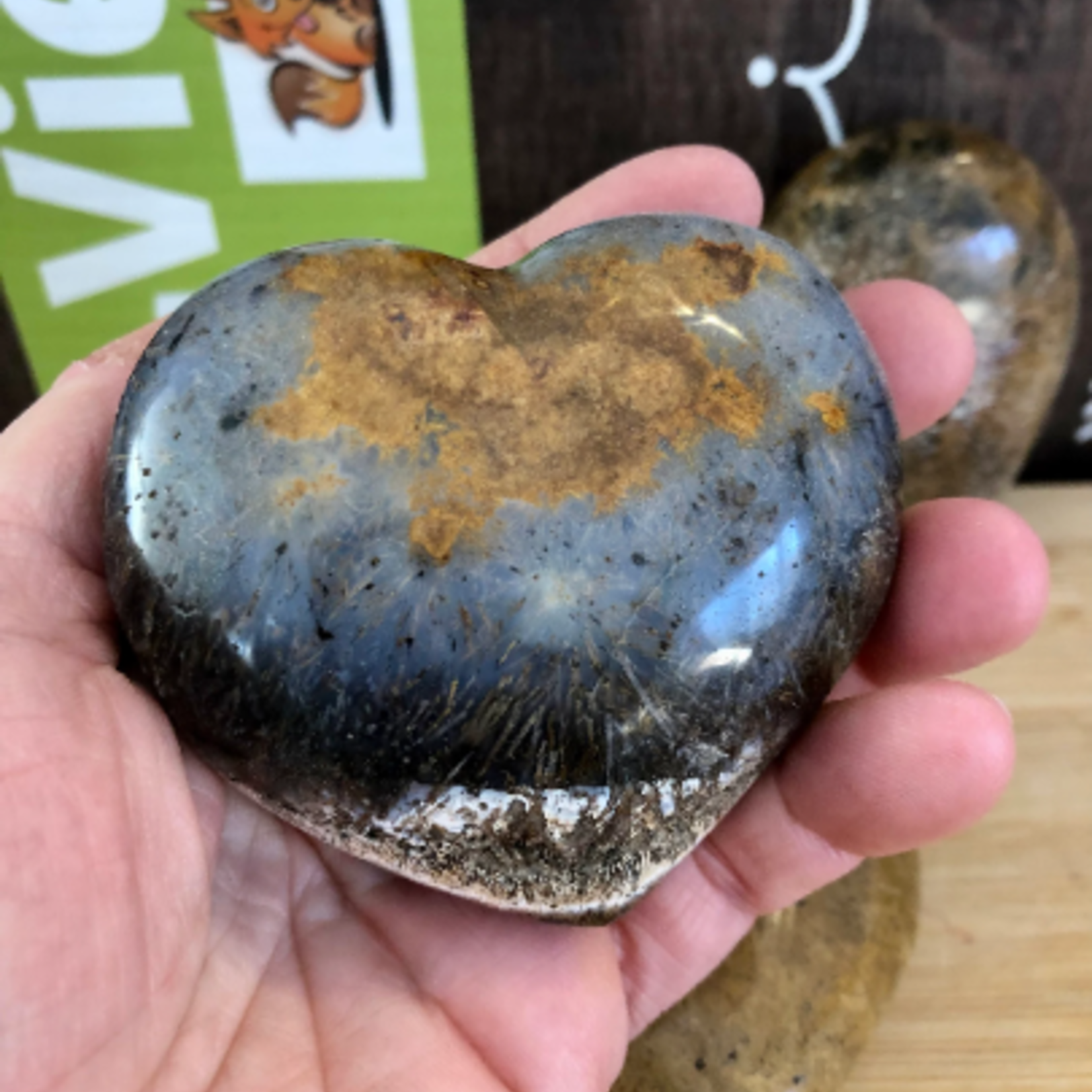 large hairy ocean jasper heart, brown ocean jasper, blue and brown oceanic jasper, good repairer of the internal organs