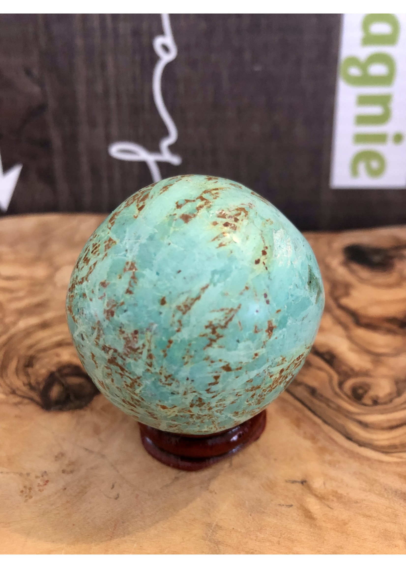 peruvian turquoise sphere home made polished, the powers of abundance and protection strongly characterize the powers of this stone