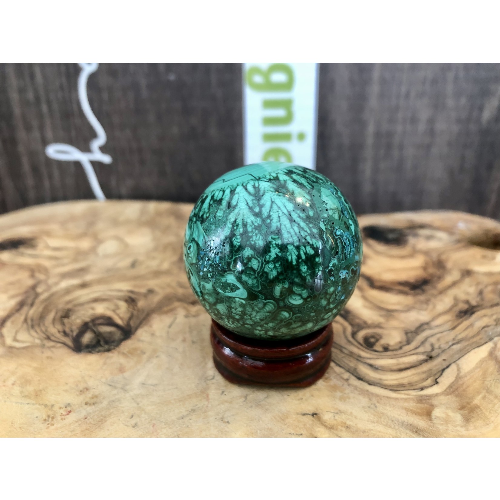 special malachite sphere with a slight trace of chrysocolla, it fights against depression by radiating powerful positive waves