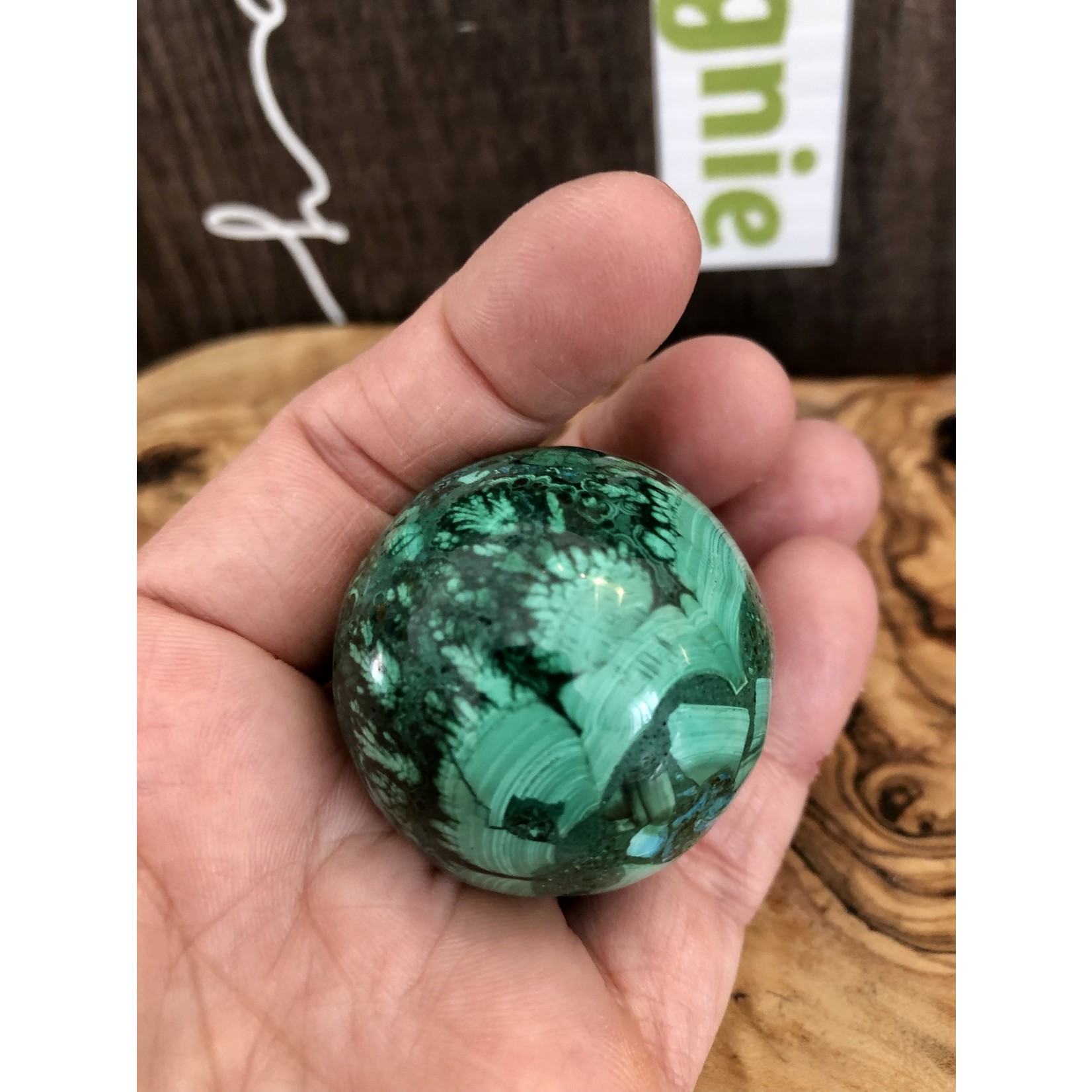 special malachite sphere with a slight trace of chrysocolla, it fights against depression by radiating powerful positive waves