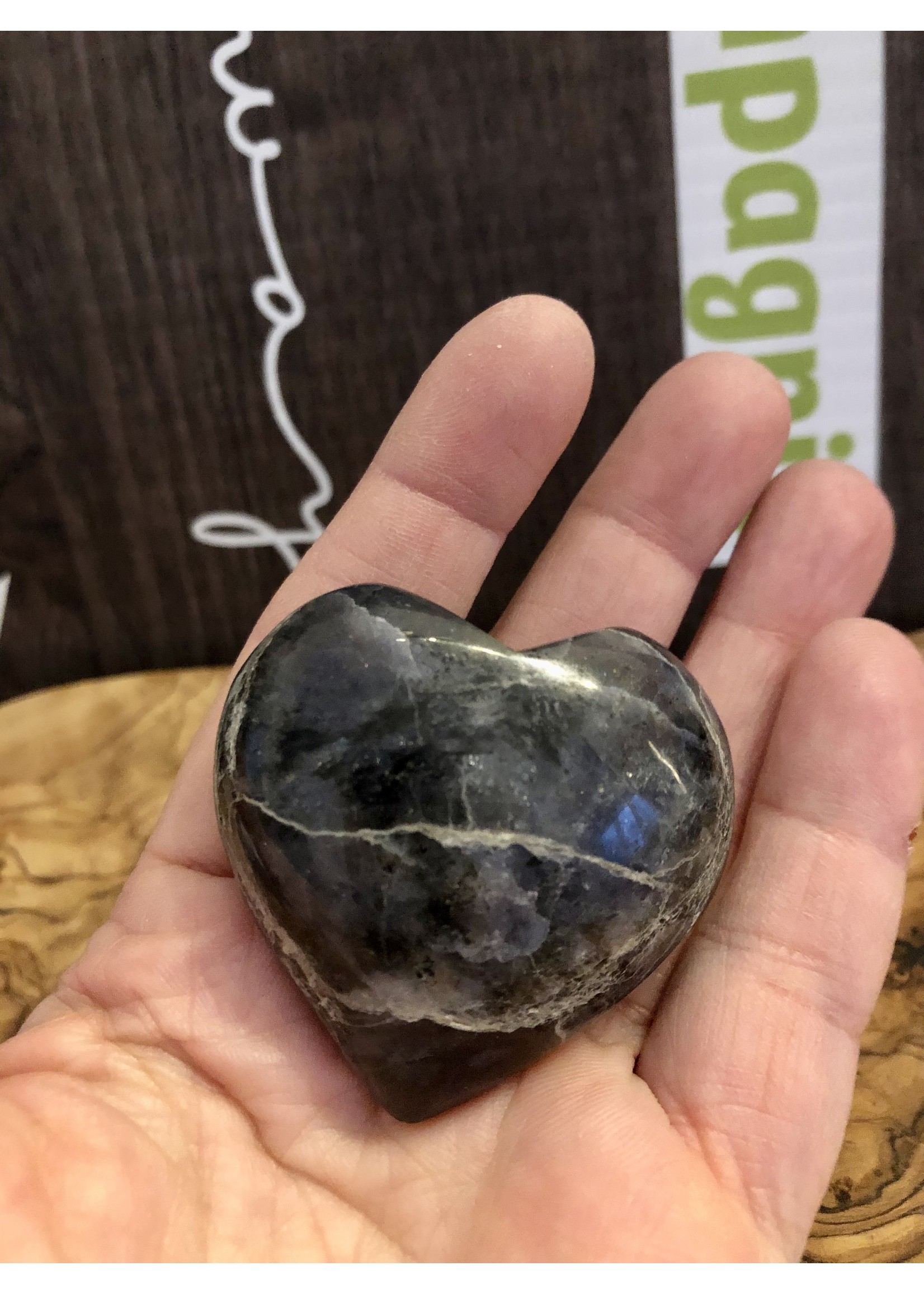 beautiful polished iolite heart, said to reduce the effects of alcohol and promote liver healing