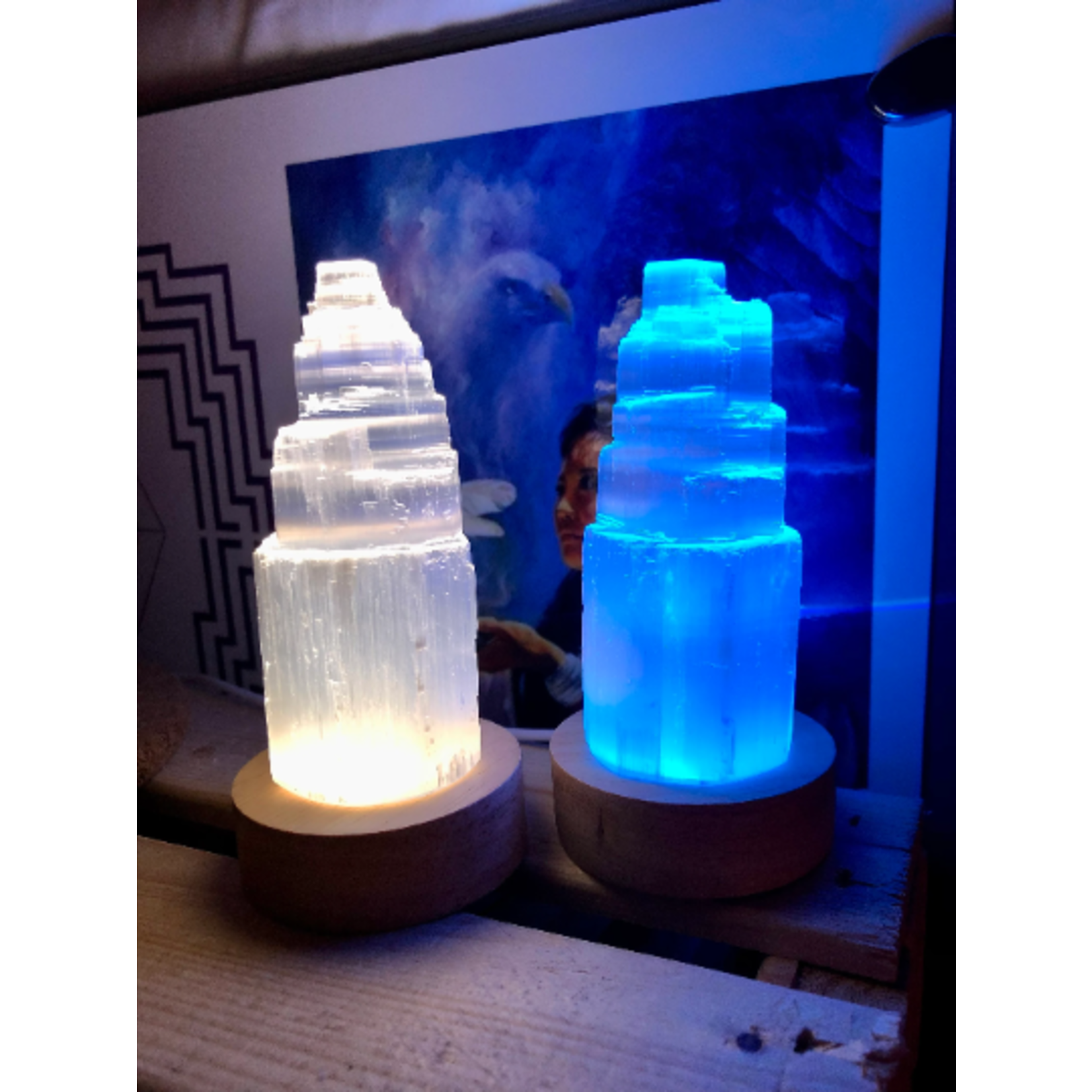 LED-Lit Wooden Base for Showcasing Crystals- Illuminate Selenite, Gemstone Carvings & More with Rainbow Light Effects