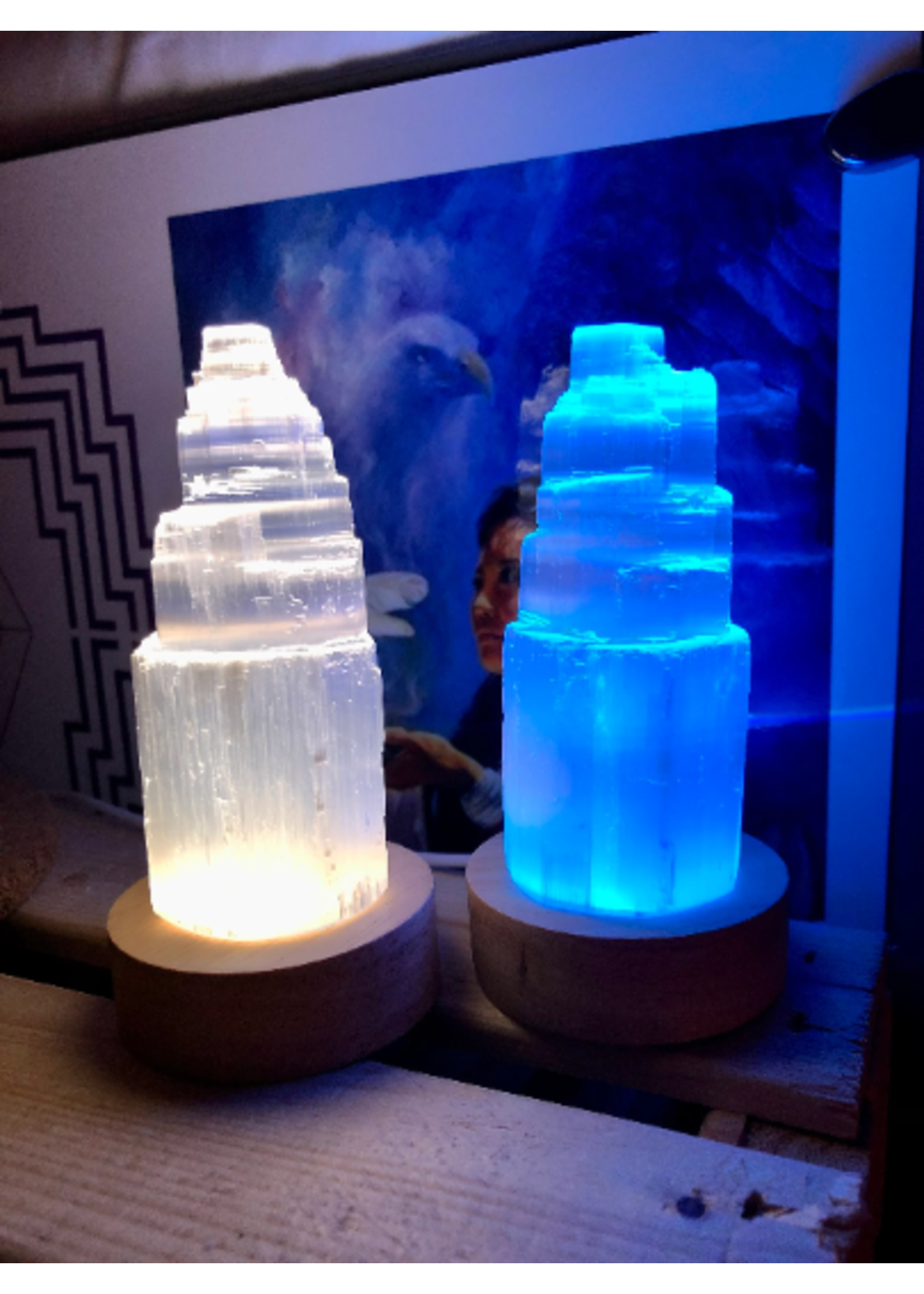 LED-Lit Wooden Base for Showcasing Crystals- Illuminate Selenite, Gemstone Carvings & More with Rainbow Light Effects