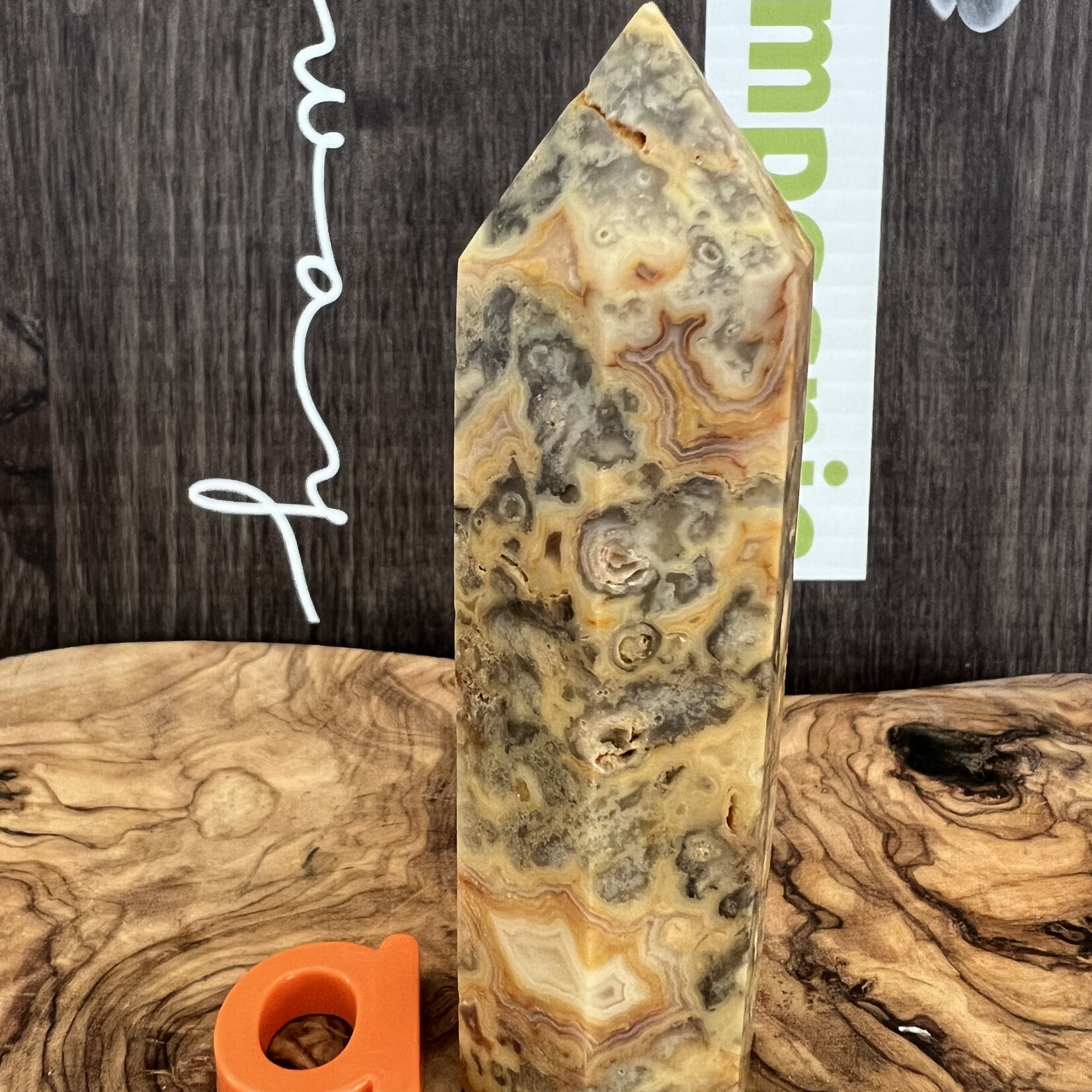 crazy lace agate tower, crazy lace agate point, commonly referred to as the "stone of laughter" or "happy lace"