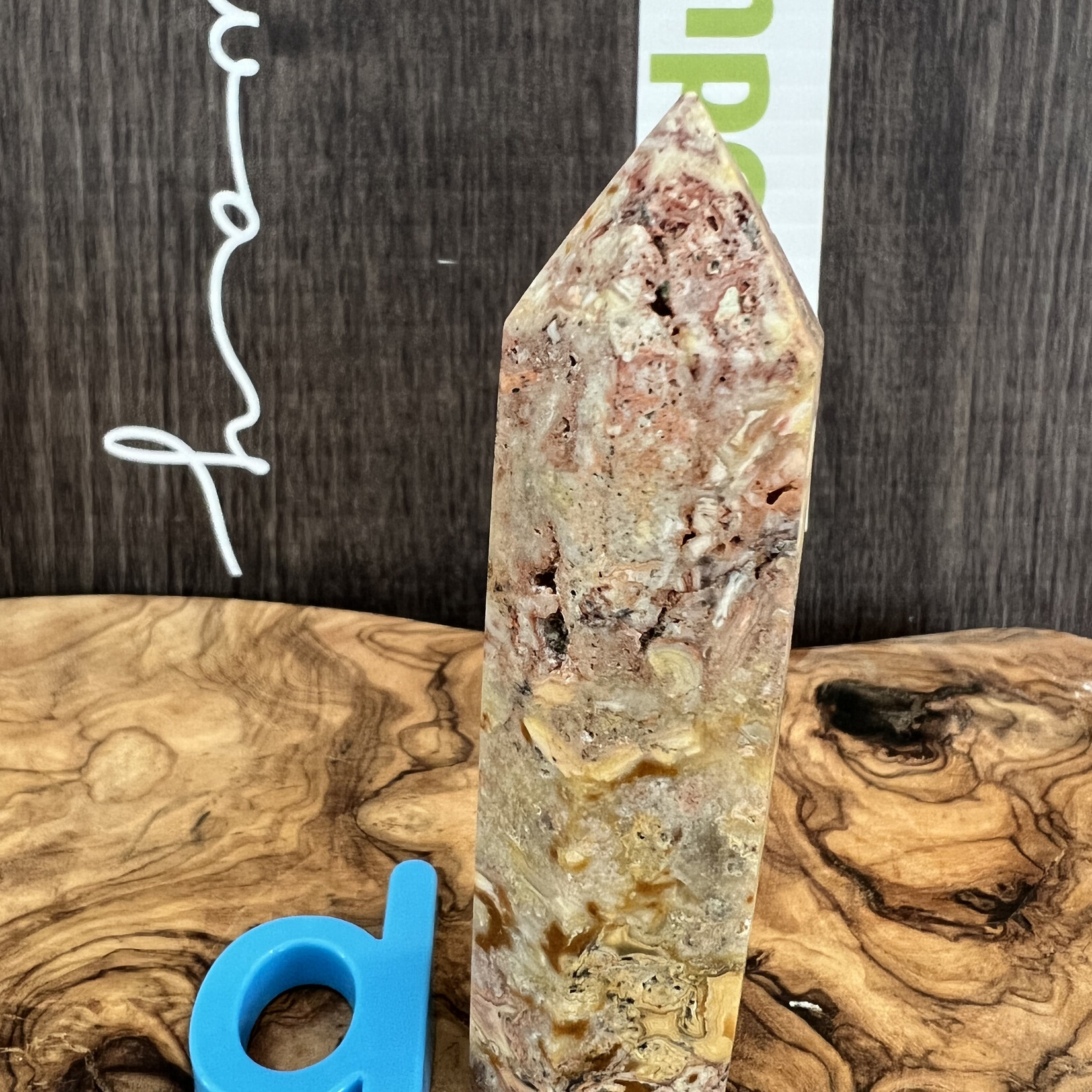 crazy lace agate tower, crazy lace agate point, commonly referred to as the "stone of laughter" or "happy lace"