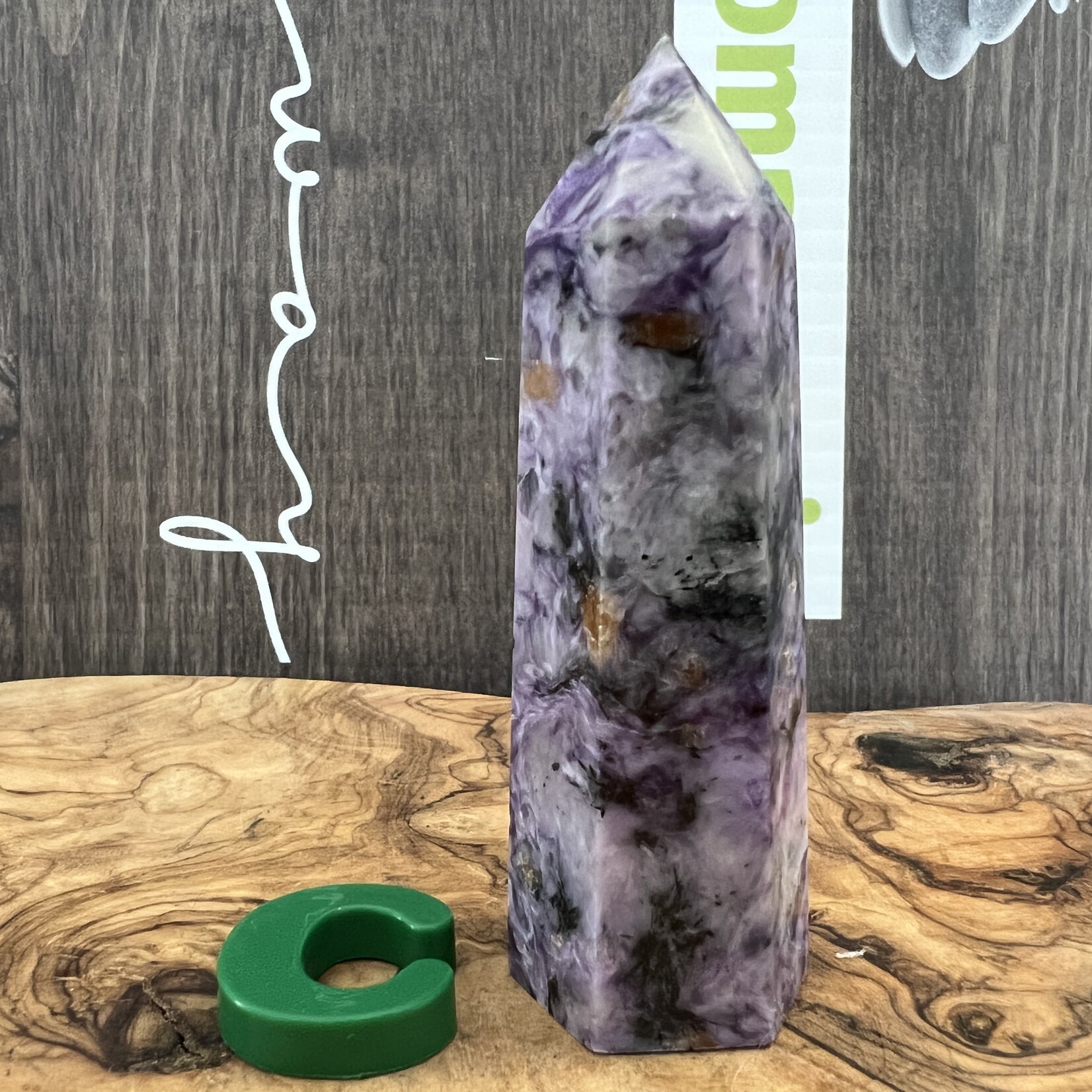 charoite tower purple mineral, stone from Russia, it soothes and chases away anxieties that are sources of daily stress